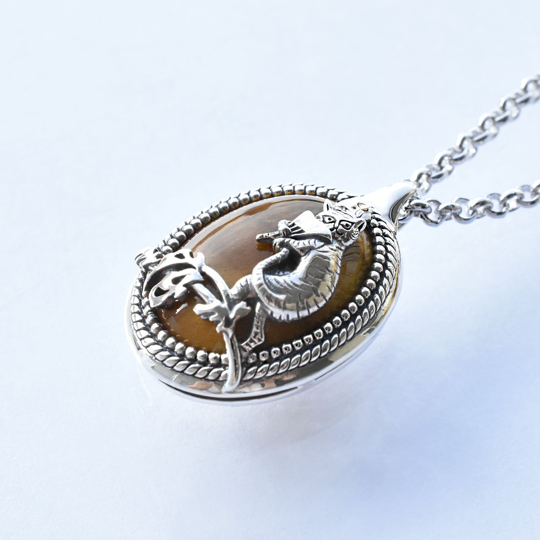 タイガーアイ シルバーネックレス(鳥獣戯画)《25V04802》