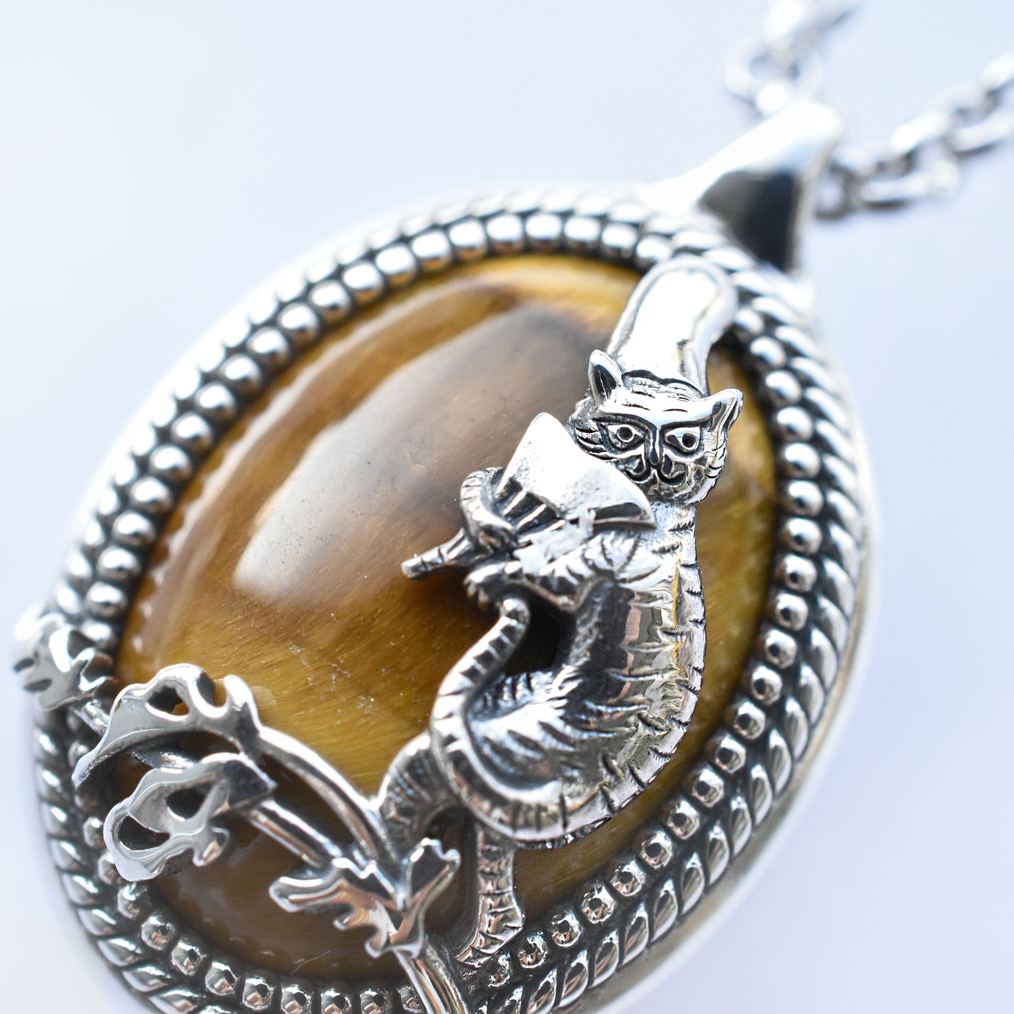 タイガーアイ シルバーネックレス(鳥獣戯画)《25V04802》