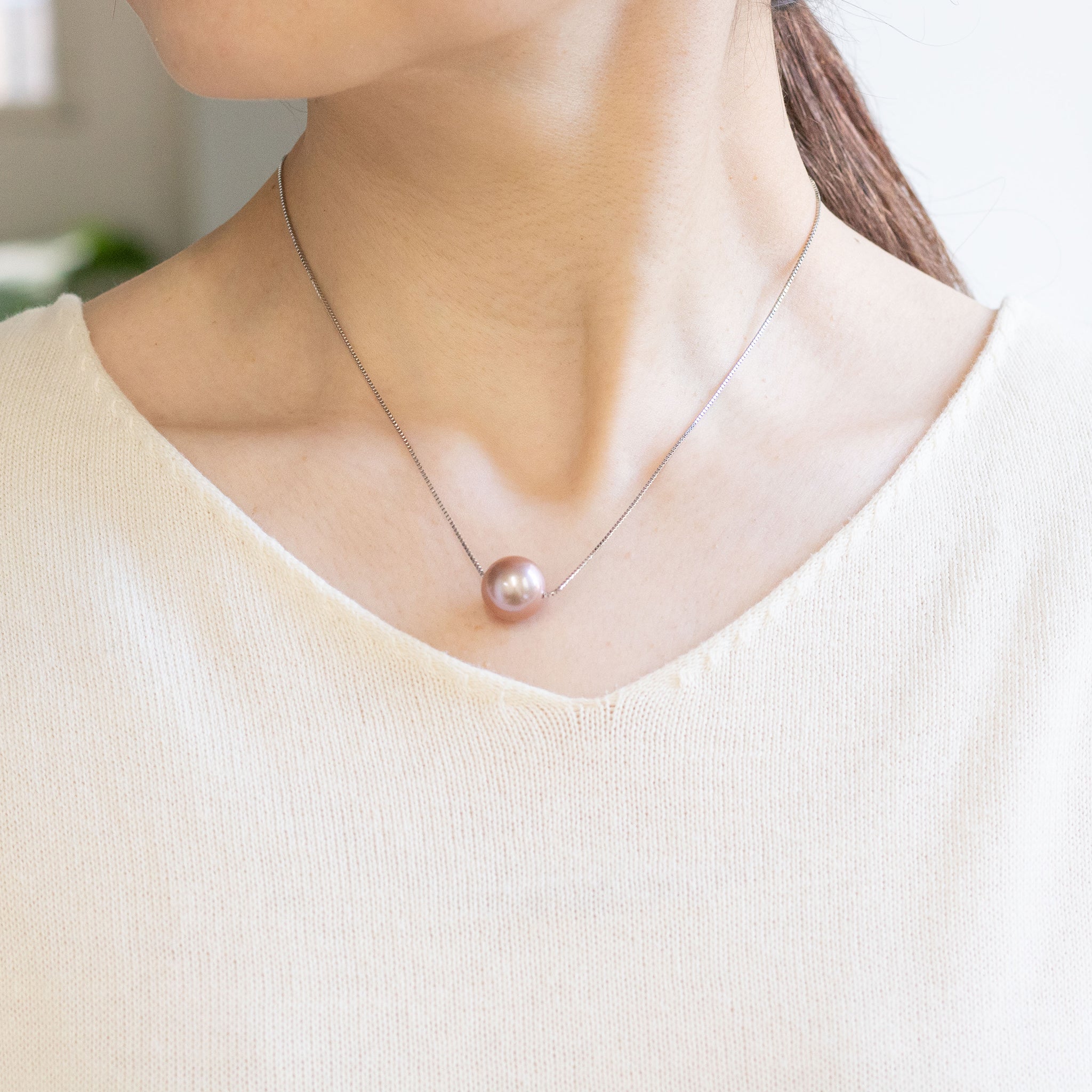 パール プラチナネックレス(淡水真珠/12mm/パープル系/スライドピン式/6月誕生石)《26A00206》