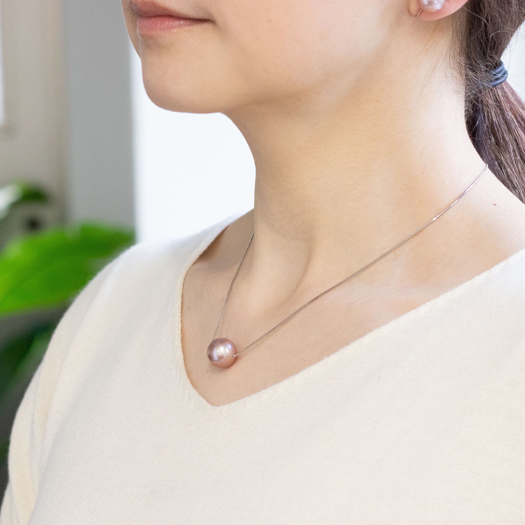 パール プラチナネックレス(淡水真珠/12mm/パープル系/スライドピン式/6月誕生石)《26A00206》