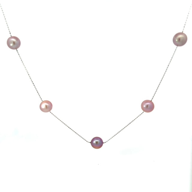 パール プラチナネックレス(淡水真珠/ロング/80cm/ステーション/6月誕生石)《26A00208》