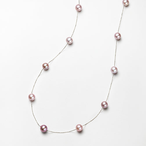 パール プラチナネックレス(淡水真珠/ロング/80cm/ステーション/6月誕生石)《26A00208》