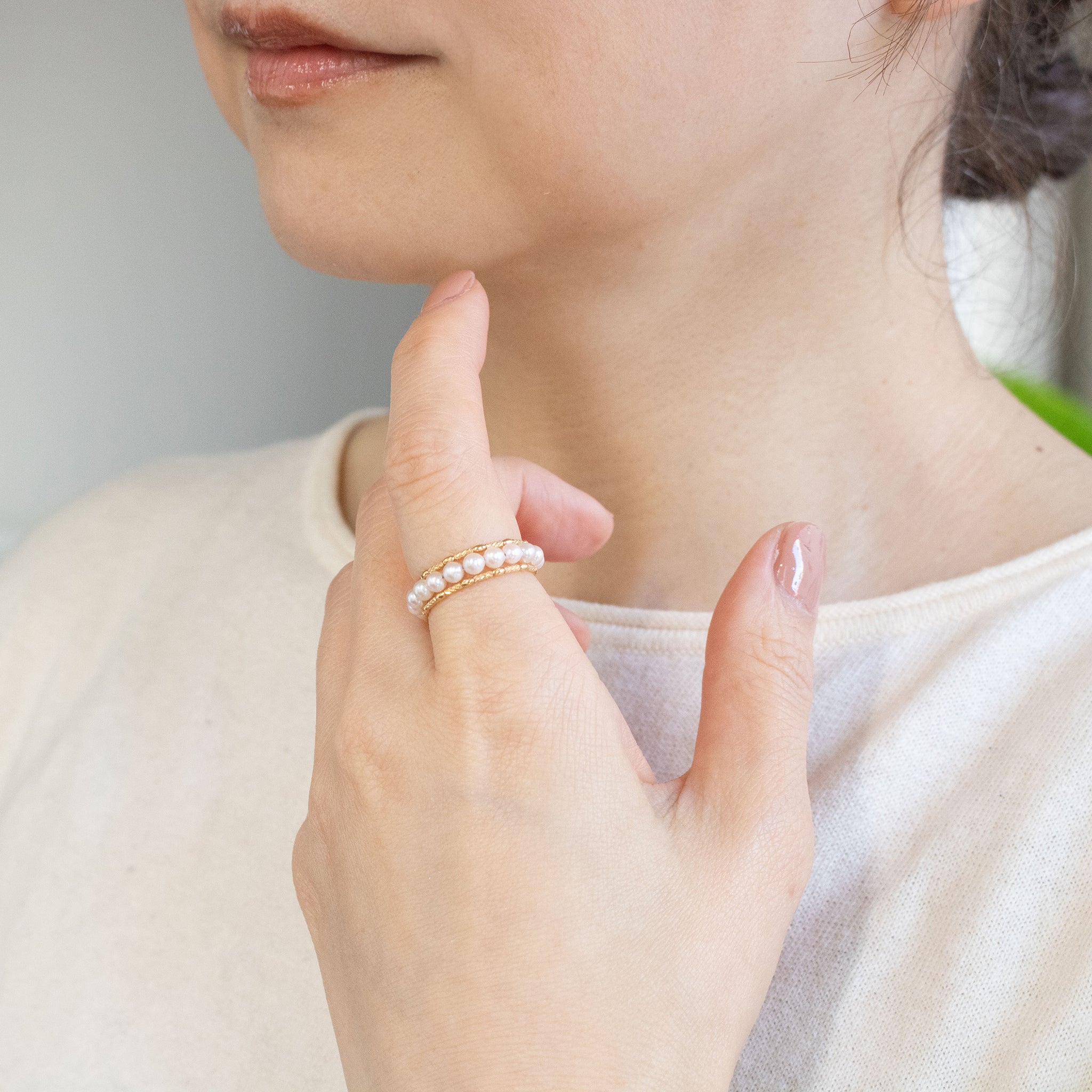 パール K18リング(アコヤ真珠/フリーサイズ/6月誕生石)《26A00405》