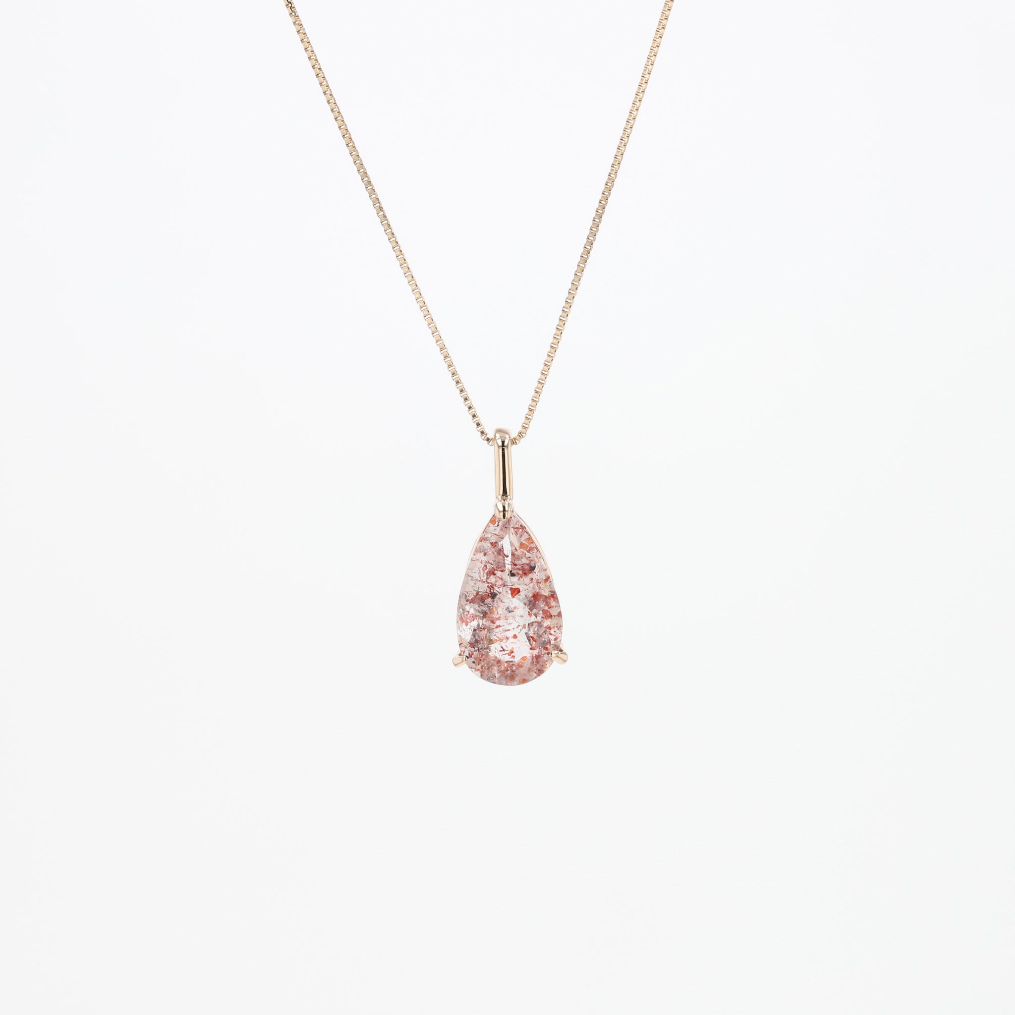 【限定1点】ストロベリークォーツ/ダイヤモンド K18ネックレス(2.30カラット/ペアシェイプ/鑑別書付)《26A00602》