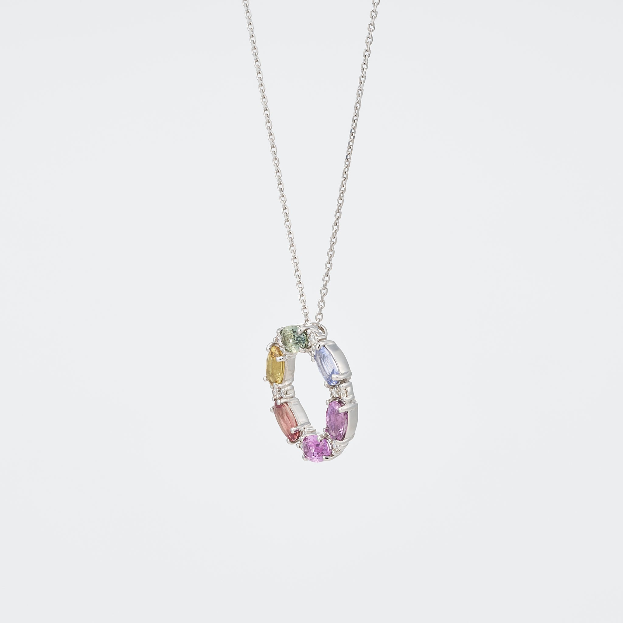 サファイア/ダイヤモンド プラチナネックレス(マルチカラー/9月誕生石)《26A00603》