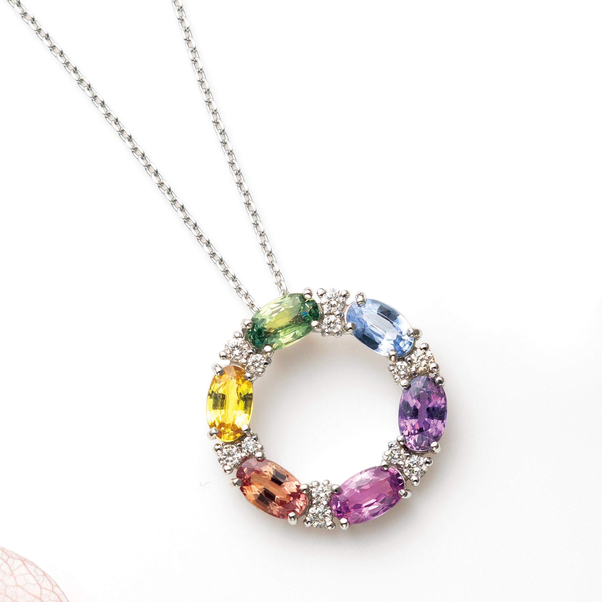 サファイア/ダイヤモンド プラチナネックレス(マルチカラー/9月誕生石)《26A00603》