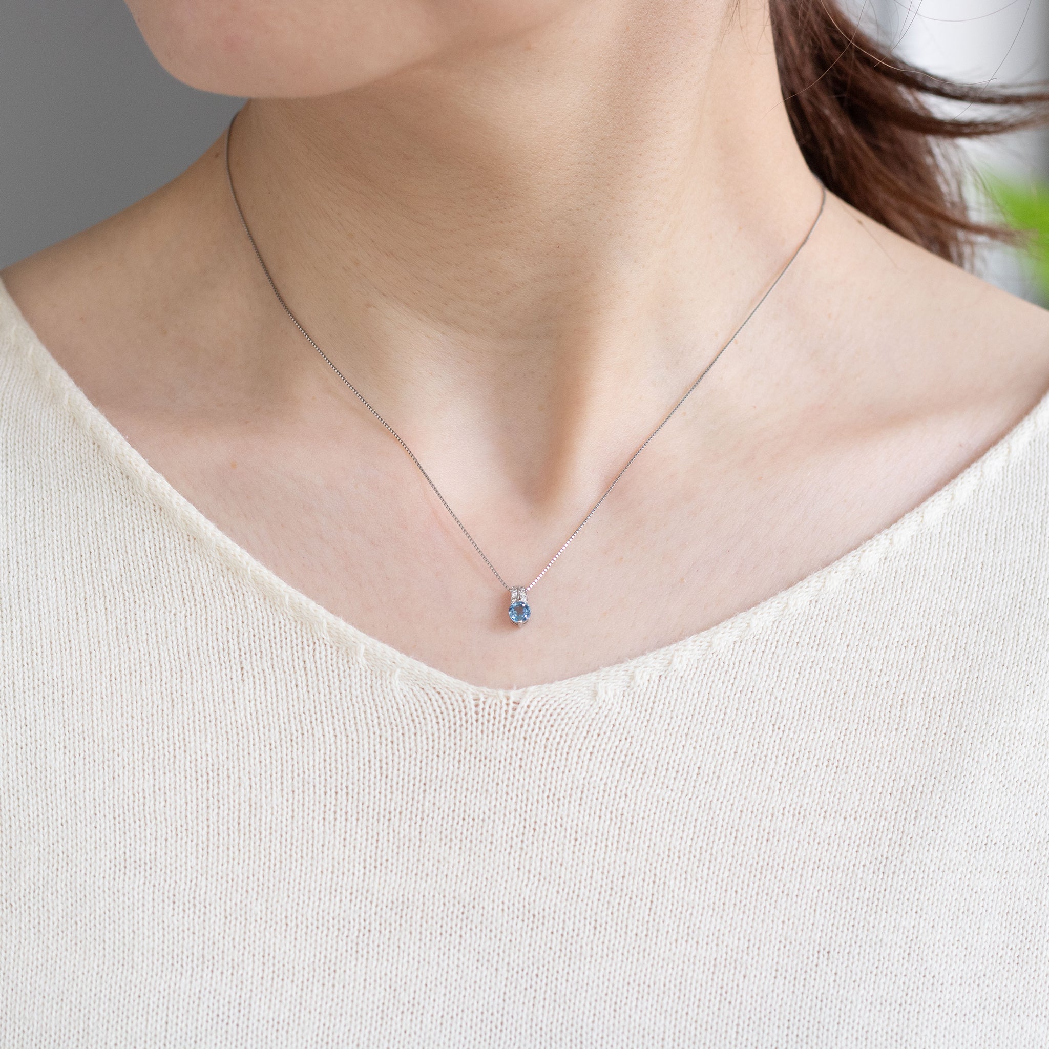 アクアマリン/ダイヤモンド プラチナネックレス(サンタマリアカラー/3月誕生石/鑑別書付)《26A00705》