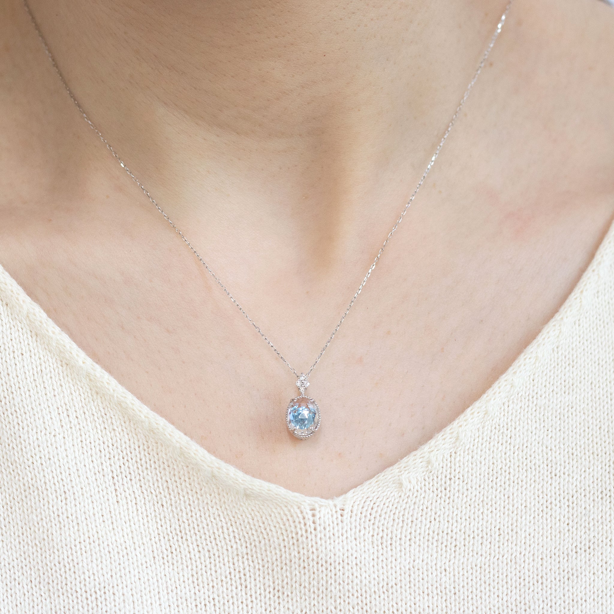 ロッククリスタル/ブルートパーズ プラチナネックレス(ダンシングストーン)《26A01006》