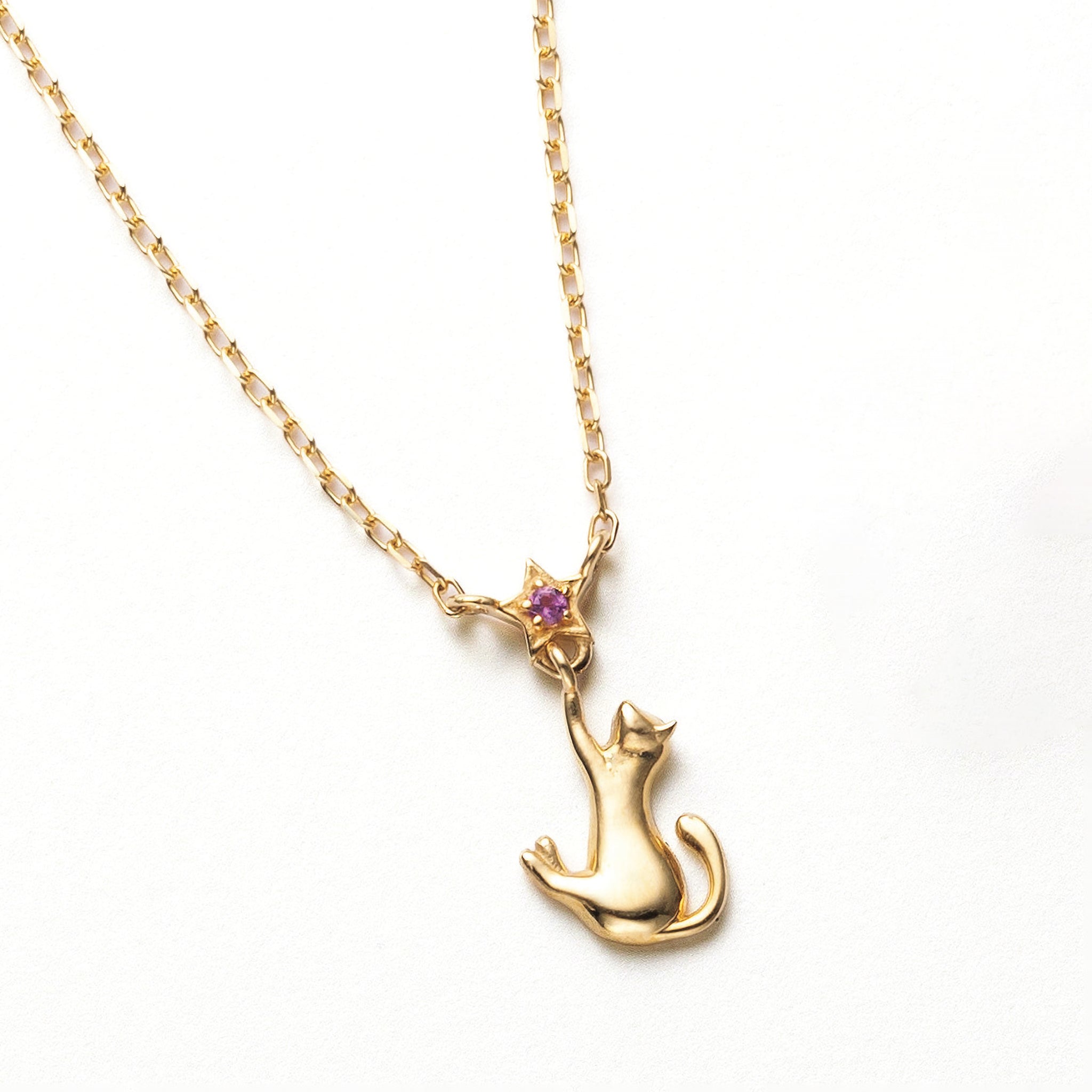 アメシスト K10ネックレス(ネコモチーフ/2月誕生石)《26A01201》