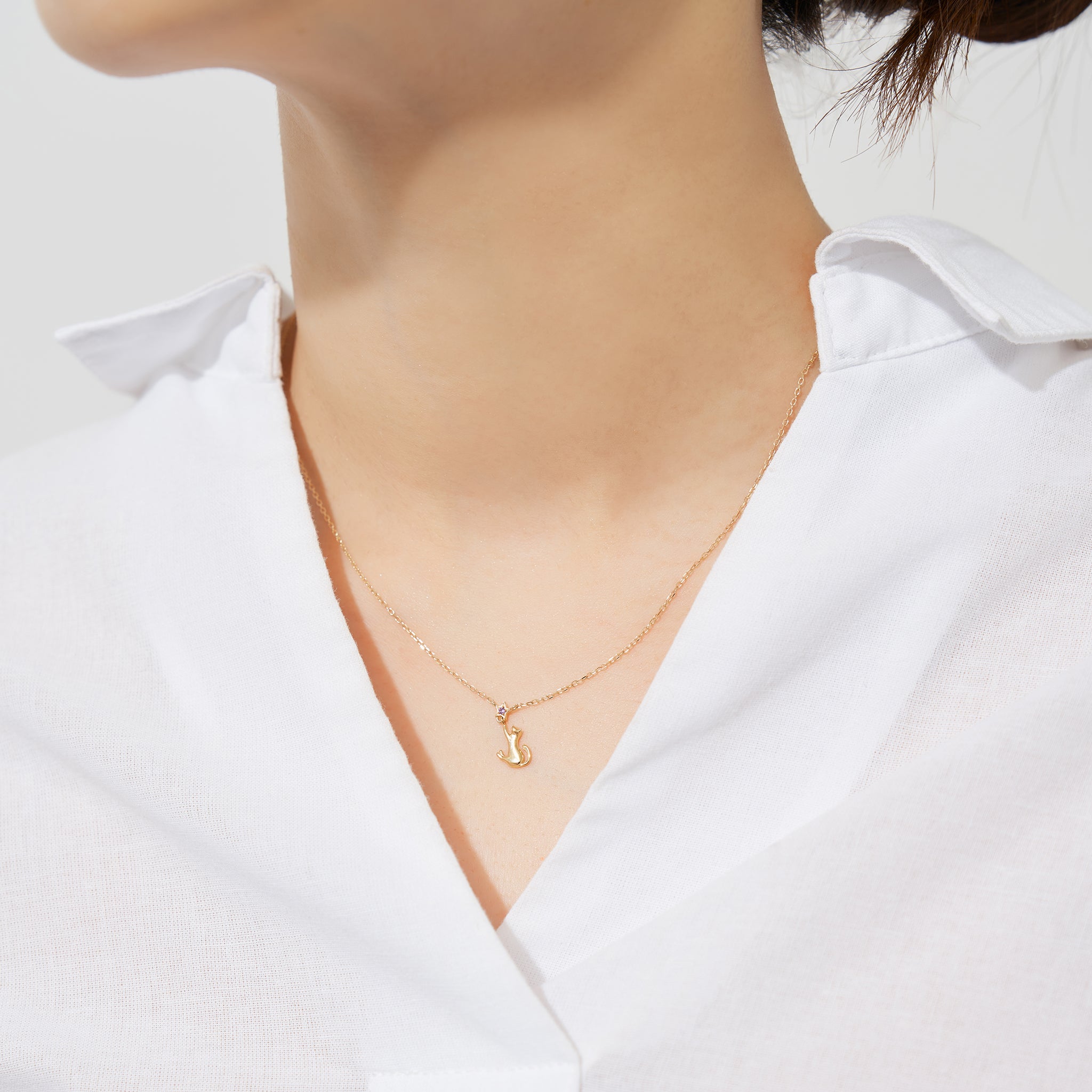 アメシスト K10ネックレス(ネコモチーフ/2月誕生石)《26A01201》