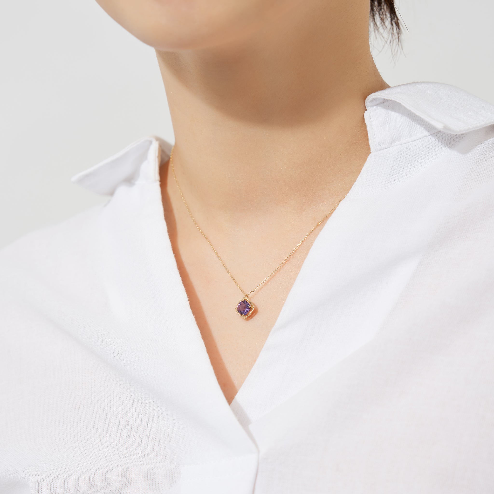 アメシスト K10ネックレス(チェスカット/2月誕生石)《26A01202》