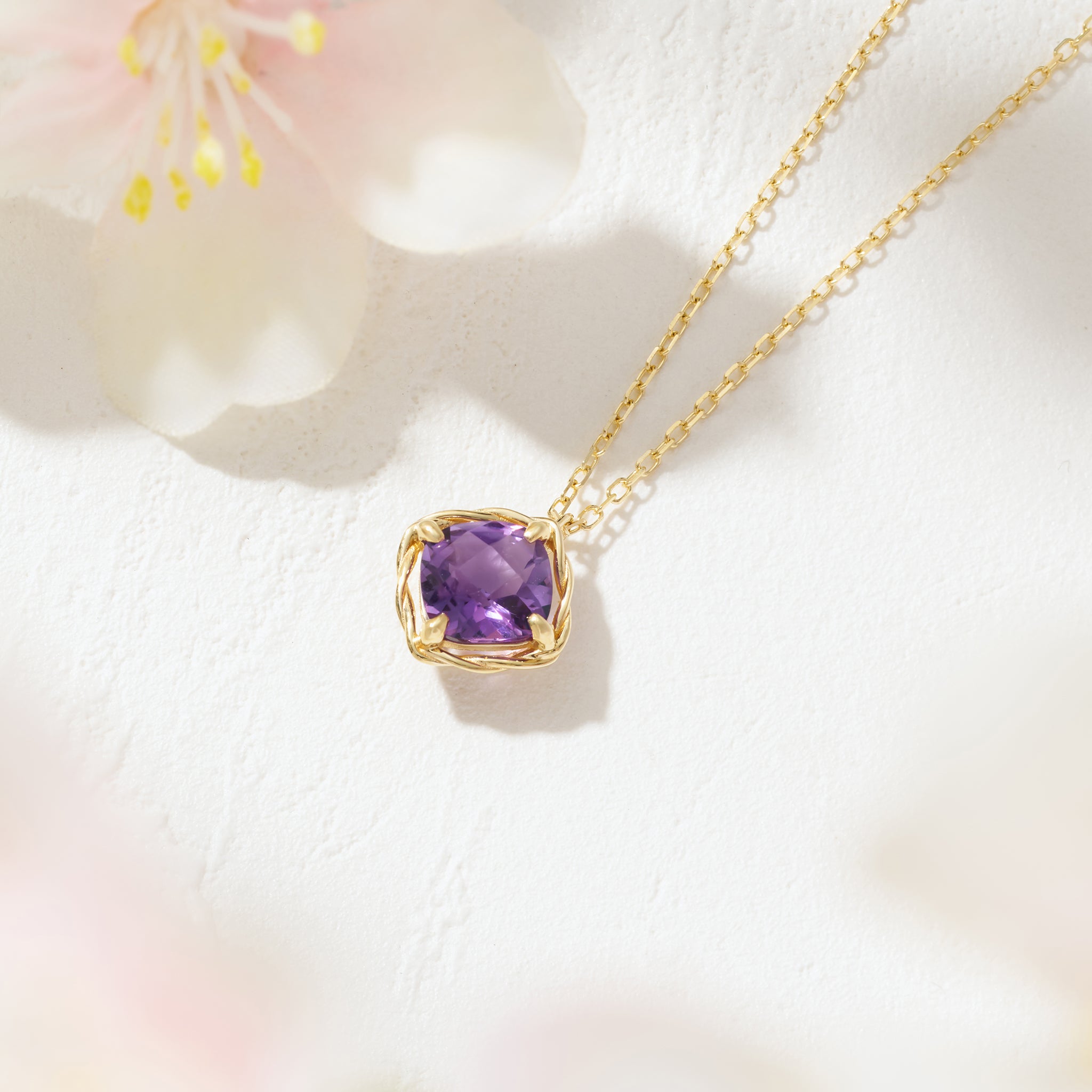 アメシスト K10ネックレス(チェスカット/2月誕生石)《26A01202》