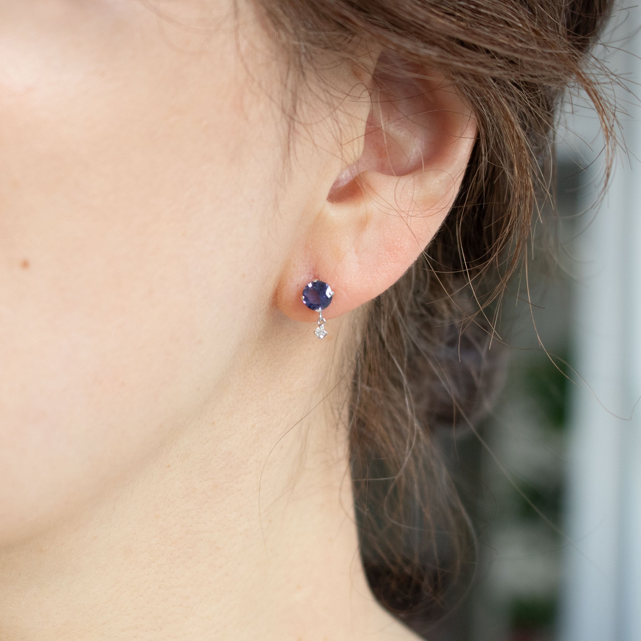 アイオライト/ダイヤモンド プラチナピアス(3月誕生石)《26A01205》