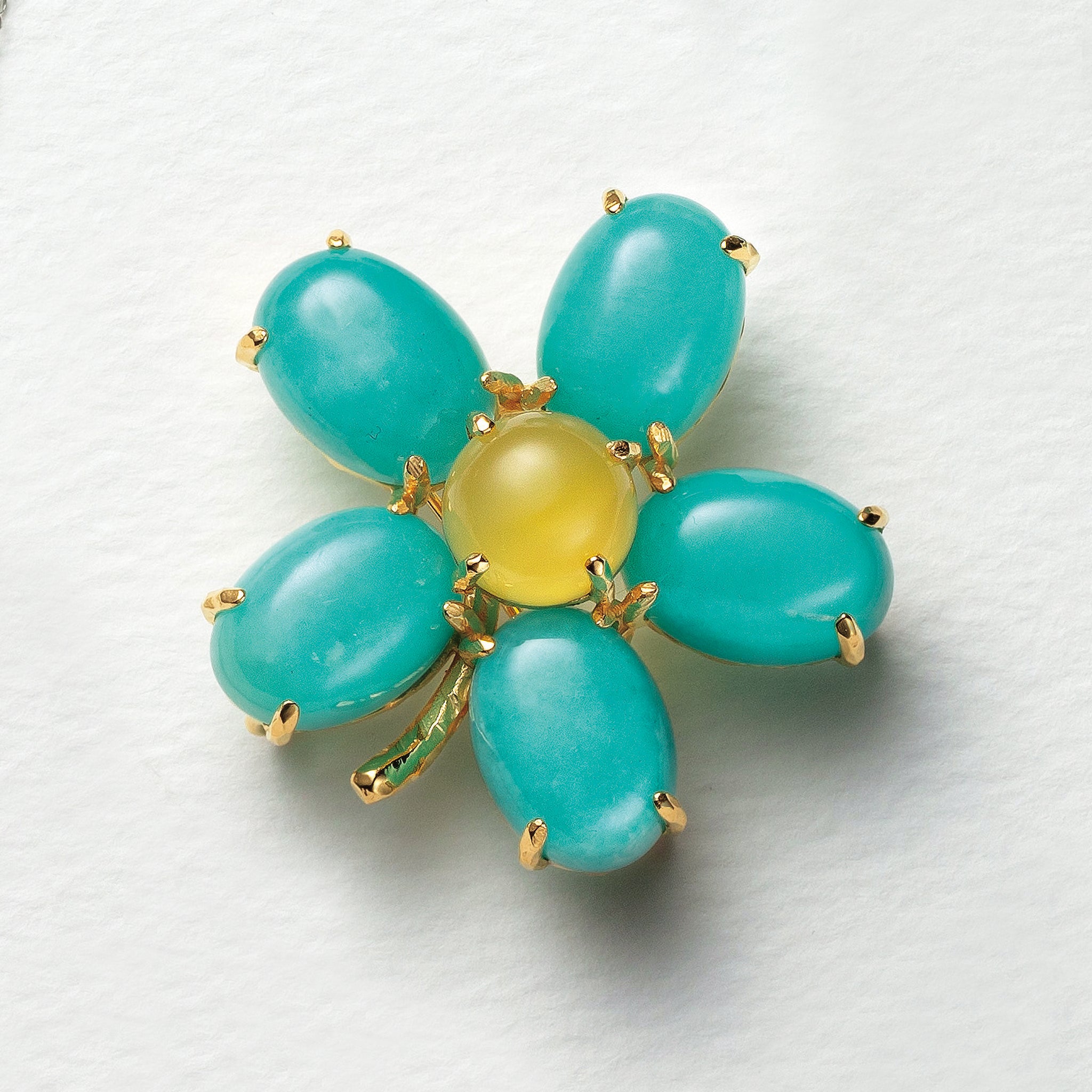 アマゾナイト/イエローカルセドニー シルバーブローチ兼ペンダントトップ(フラワーモチーフ)《26A01412》