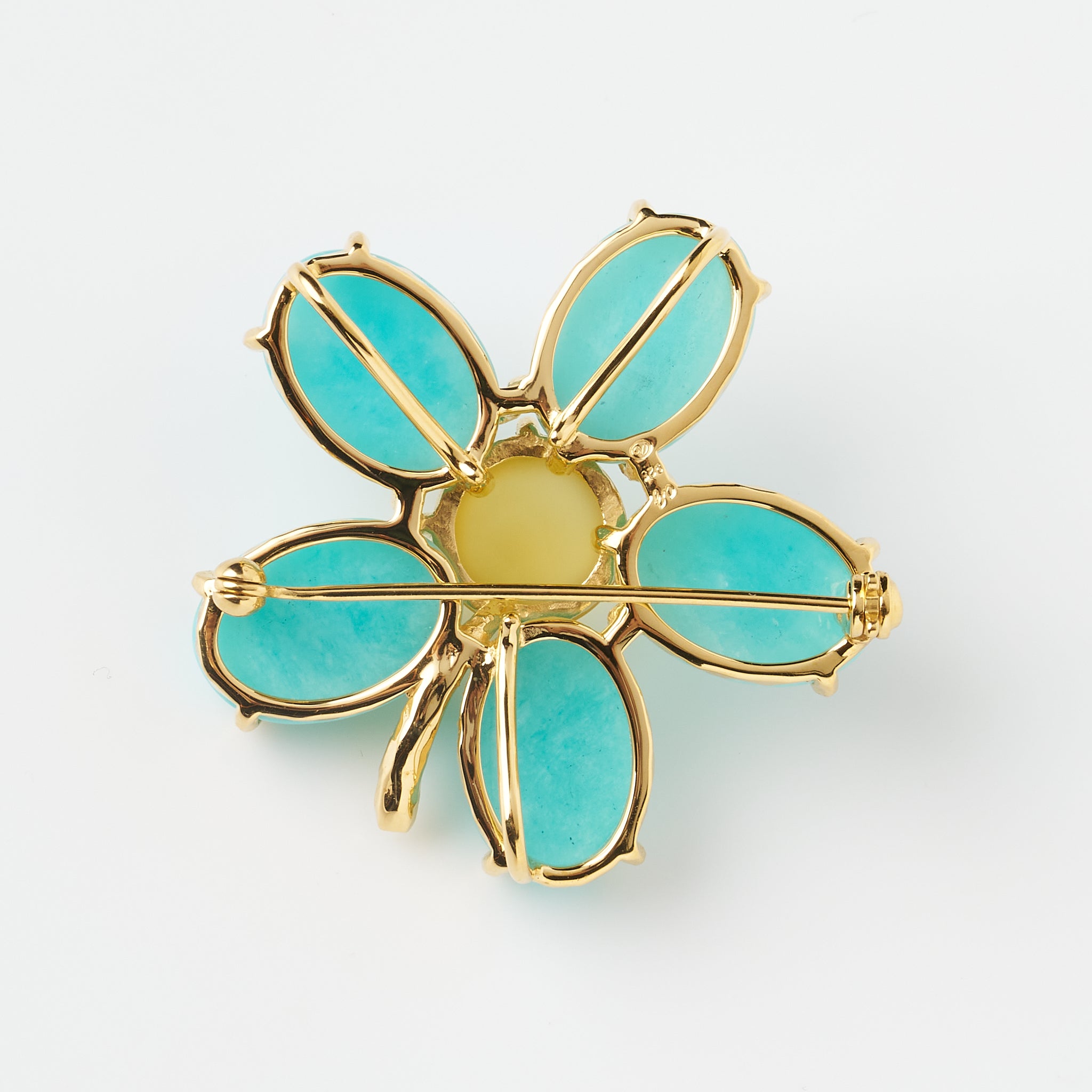 アマゾナイト/イエローカルセドニー シルバーブローチ兼ペンダントトップ(フラワーモチーフ)《26A01412》