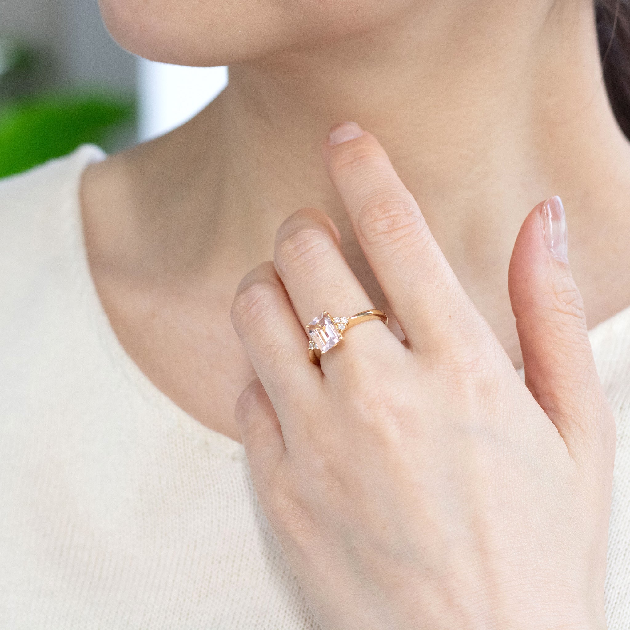 【限定3点】モルガナイト/ダイヤモンド K18リング(1.0カラット/ステップカット/4月誕生石)《26A01604》