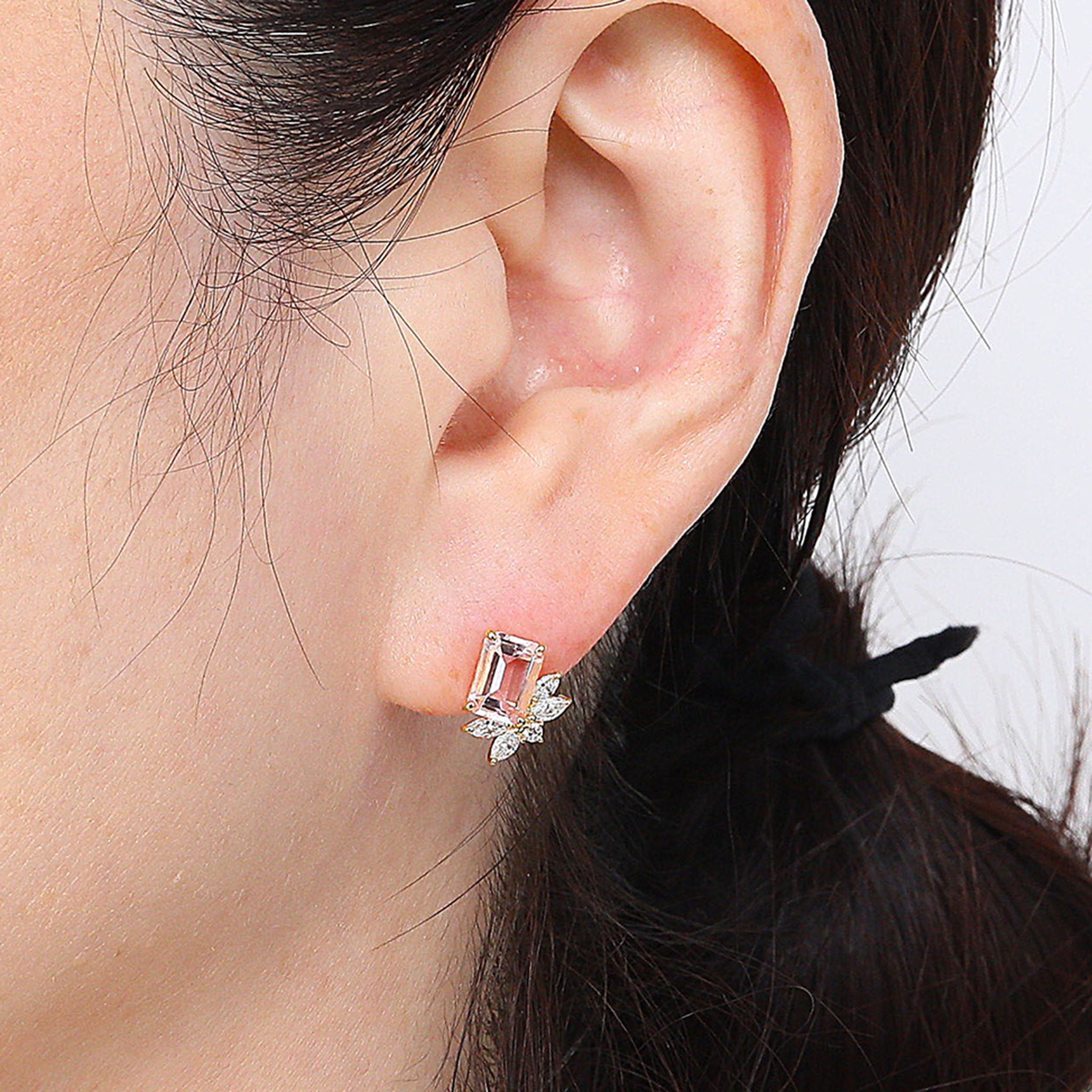 【限定1点】モルガナイト/ダイヤモンド K18ピアス(エメラルドカット/4月誕生石)《26A01607》