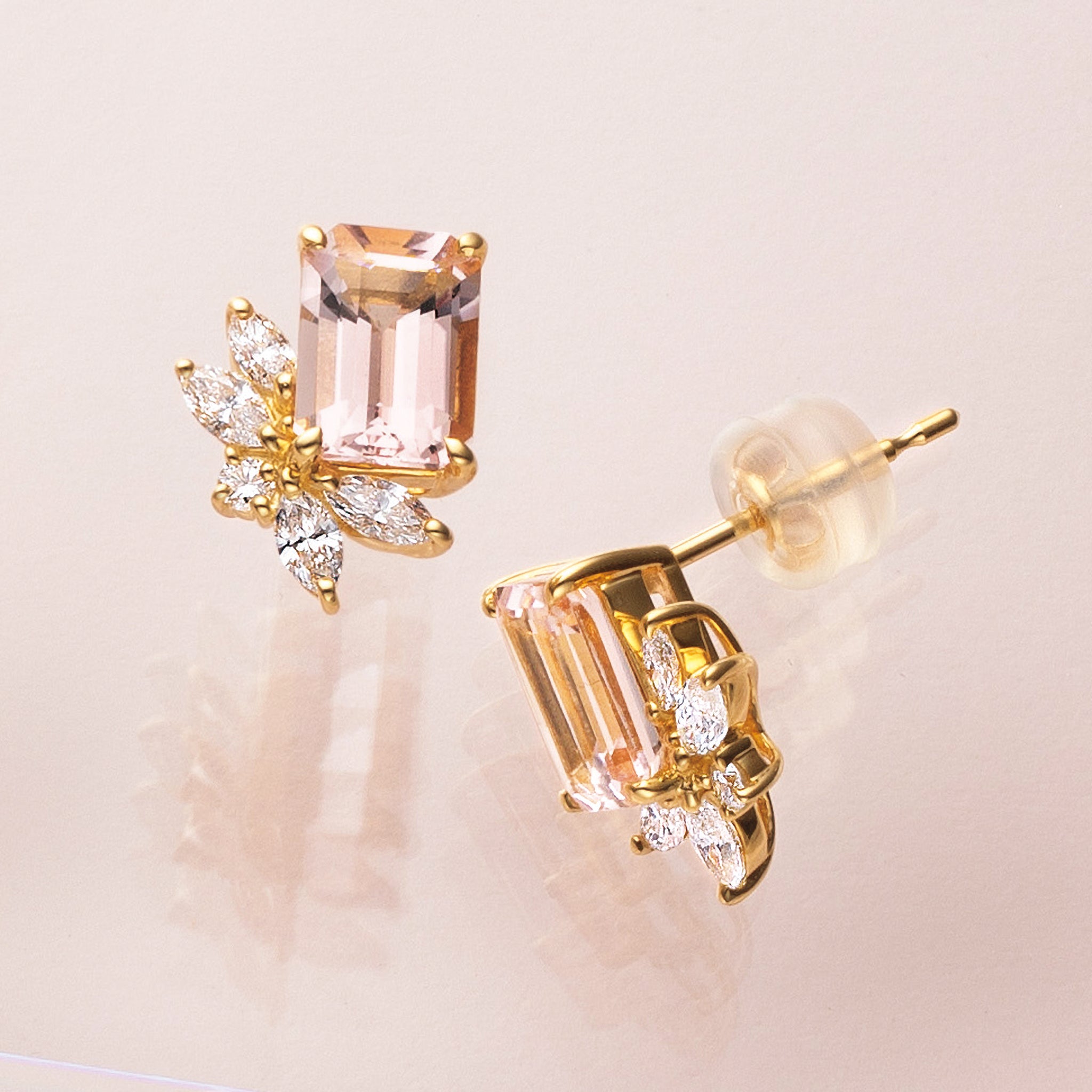 【限定1点】モルガナイト/ダイヤモンド K18ピアス(エメラルドカット/4月誕生石)《26A01607》