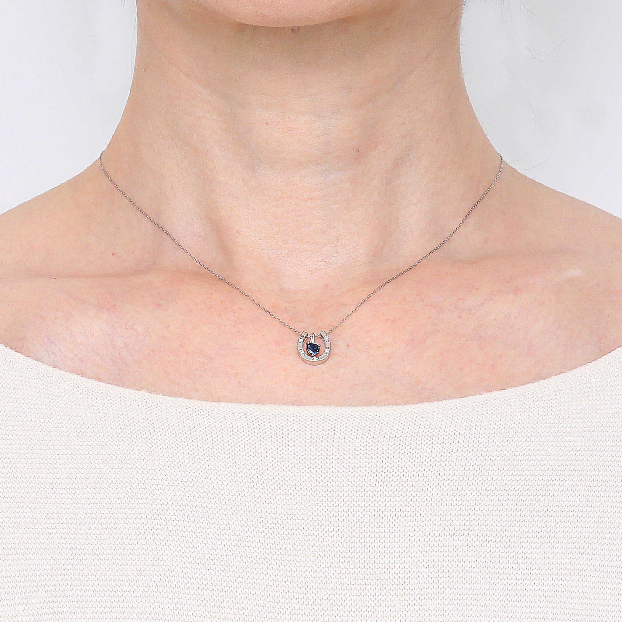 サファイア/ダイヤモンド プラチナネックレス(馬蹄モチーフ/3Way/9月誕生石)《26A01905》