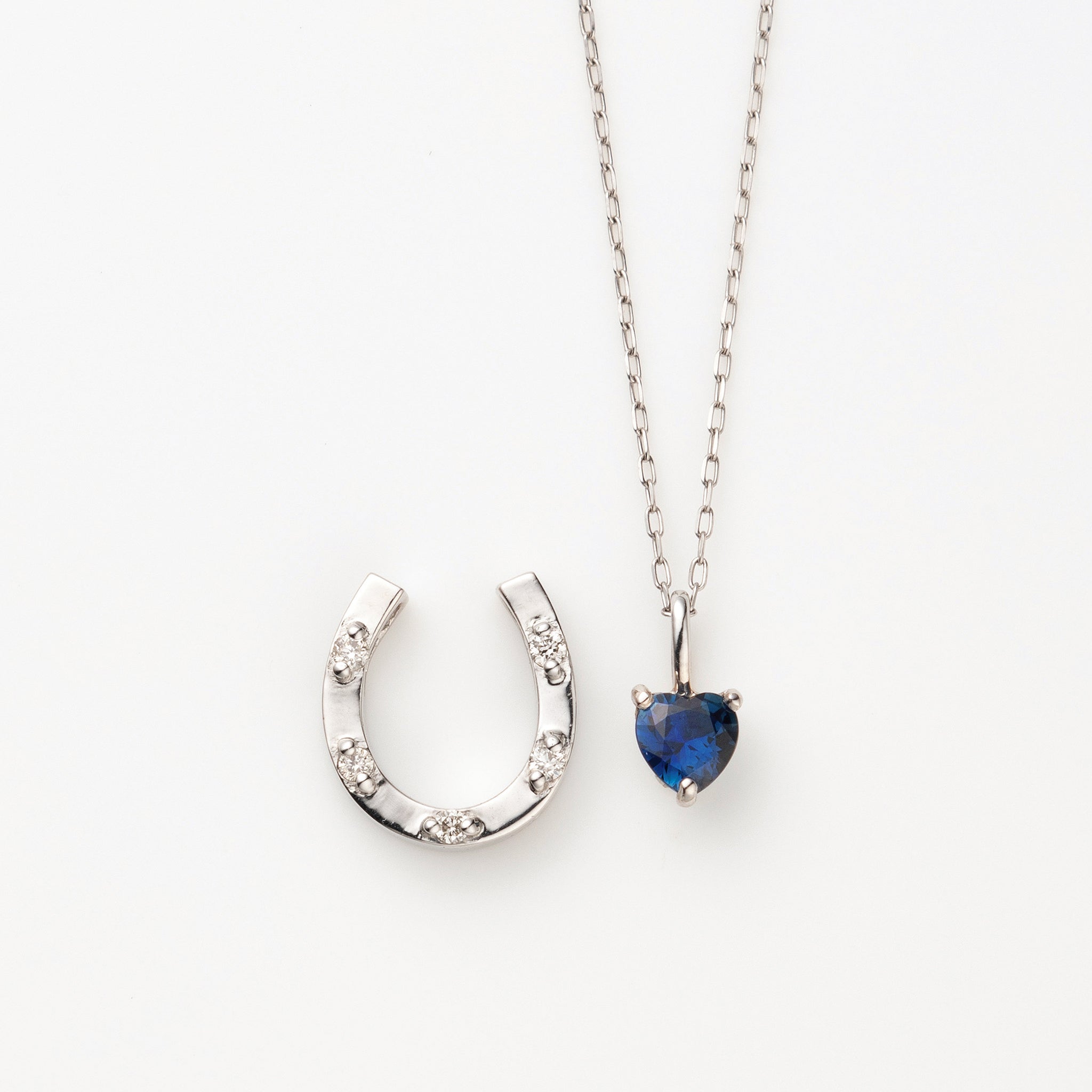 サファイア/ダイヤモンド プラチナネックレス(馬蹄モチーフ/3Way/9月誕生石)《26A01905》