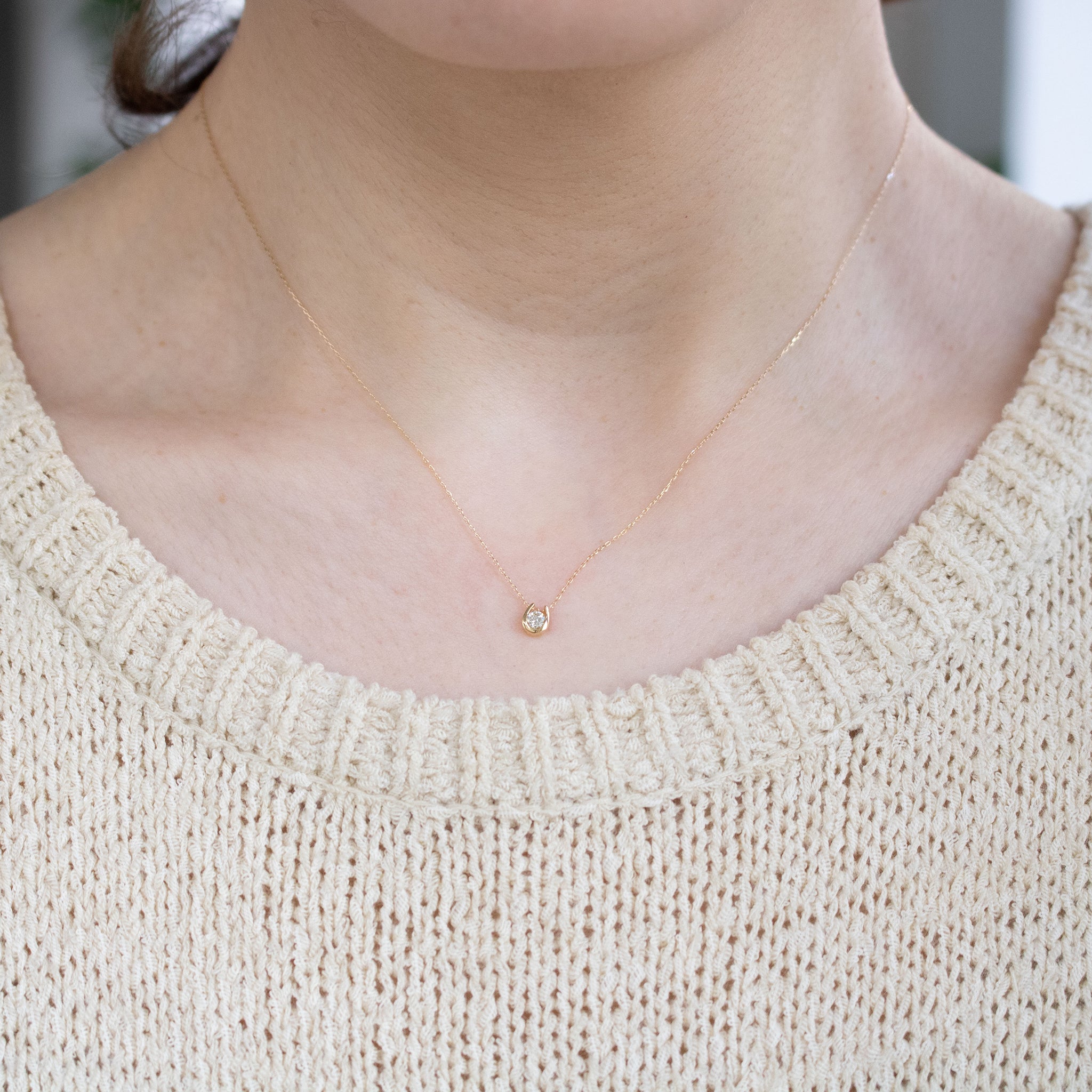 ダイヤモンド K18ネックレス(馬蹄モチーフ/4月誕生石)《26A01908》