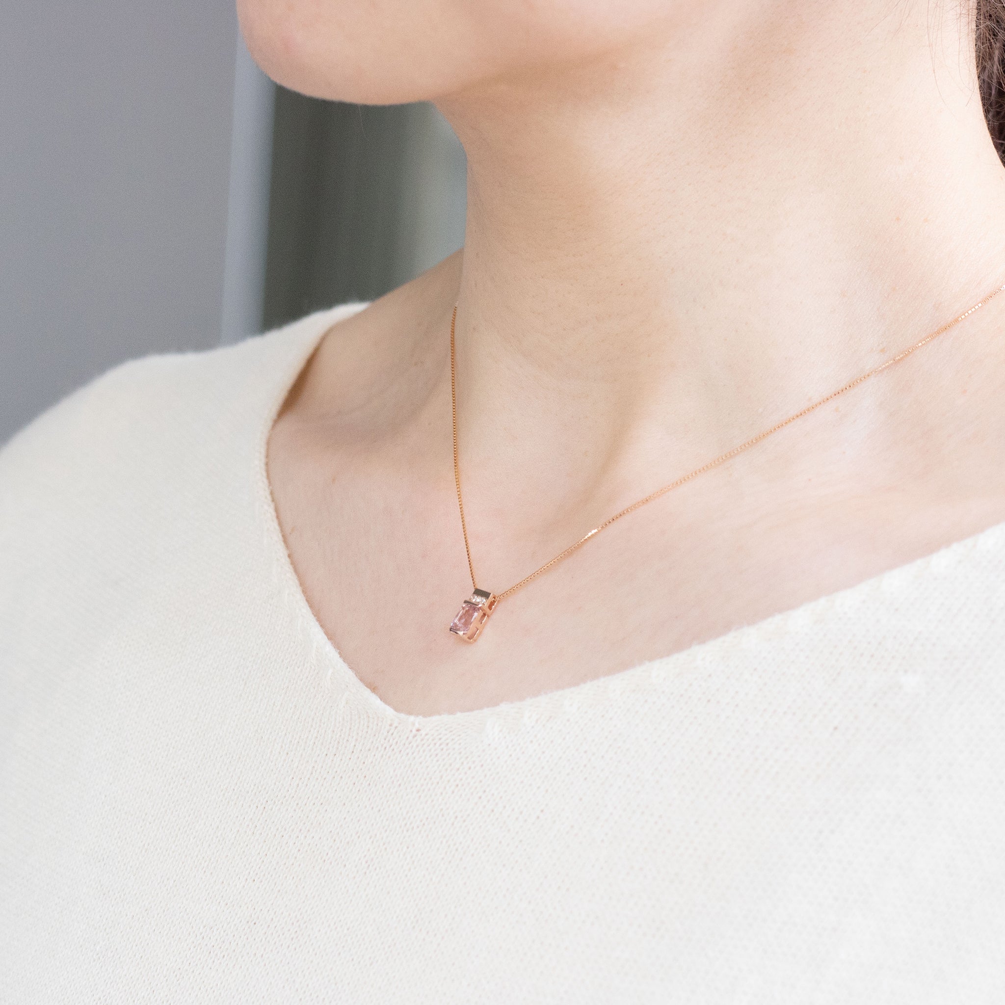 モルガナイト/ダイヤモンド K18ネックレス(ラディアントカット/4月誕生石)《26A02009》