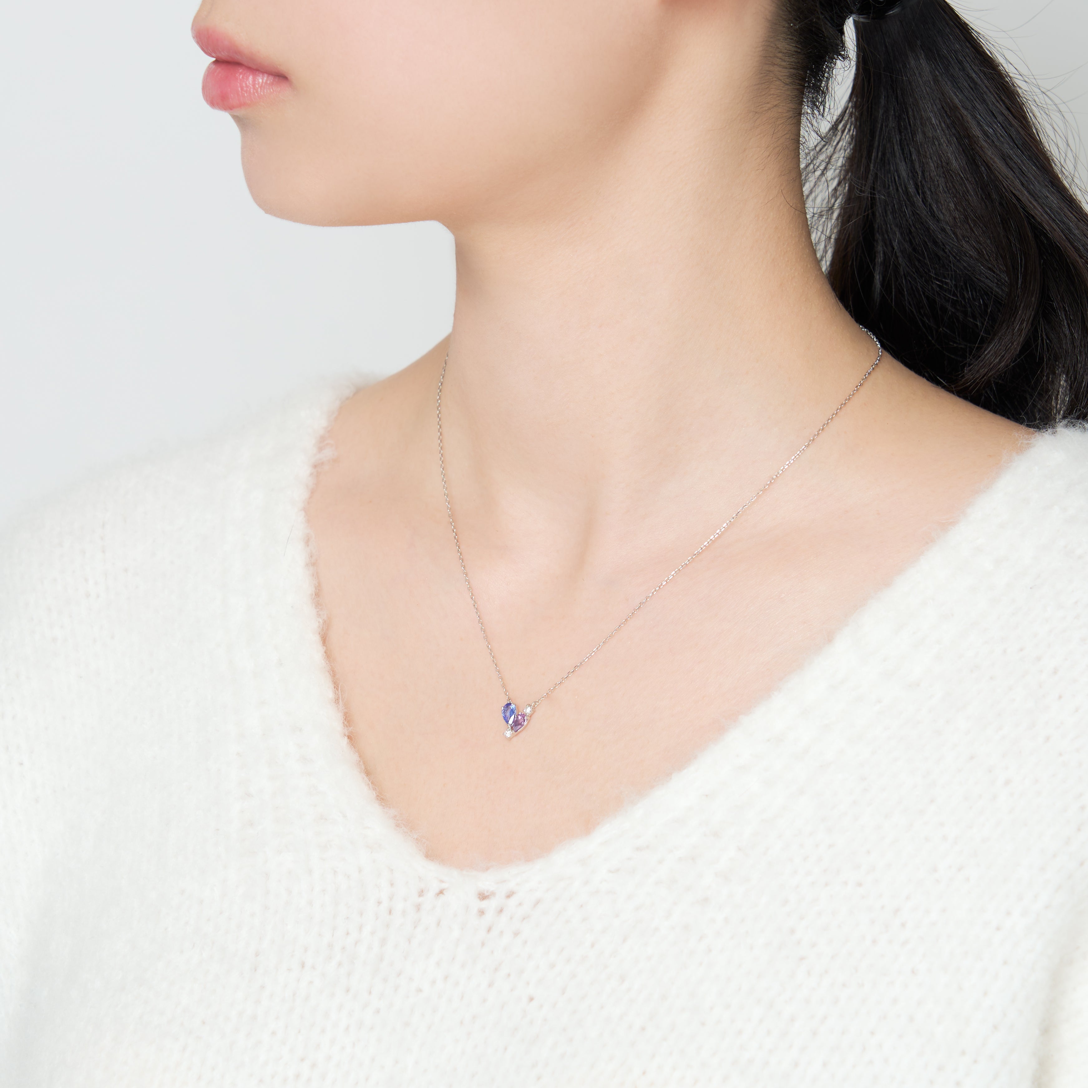 タンザナイト/アメシスト プラチナネックレス(ペアシェイプ)《26A02202》