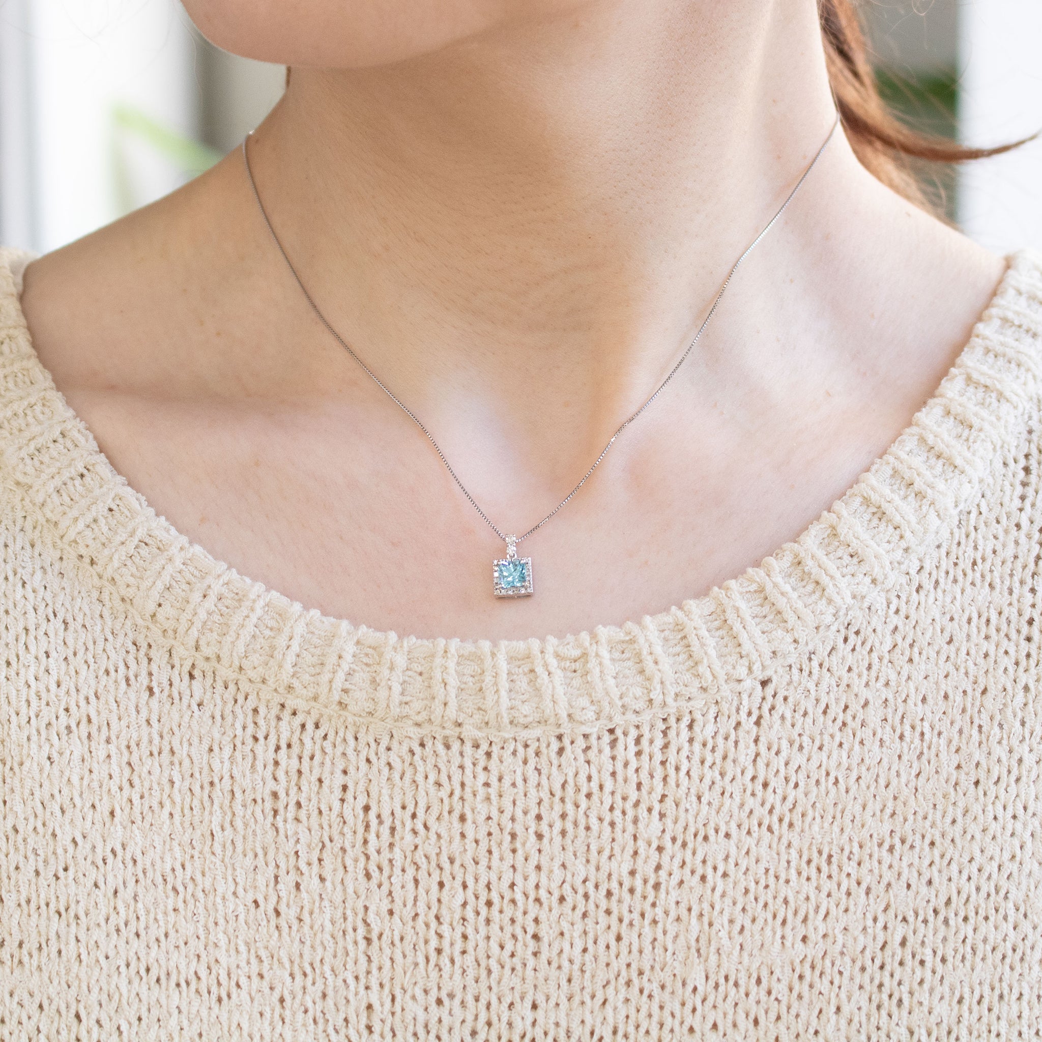 【限定1点】ブルージルコン/ダイヤモンド プラチナネックレス(12月誕生石)《26A02203》