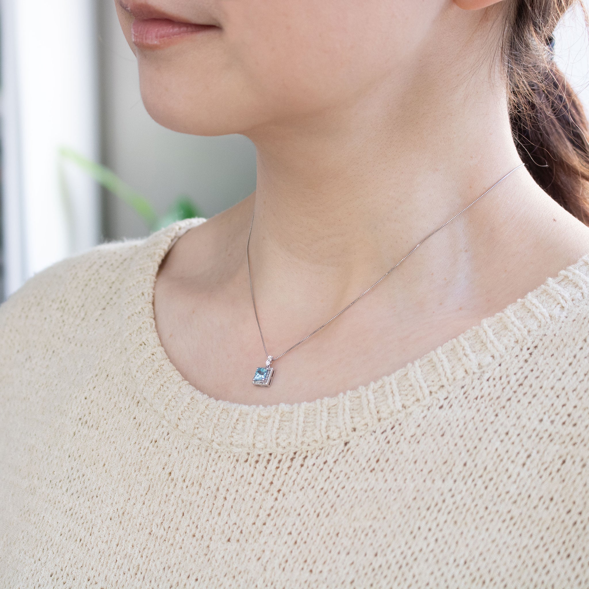 【限定1点】ブルージルコン/ダイヤモンド プラチナネックレス(12月誕生石)《26A02203》