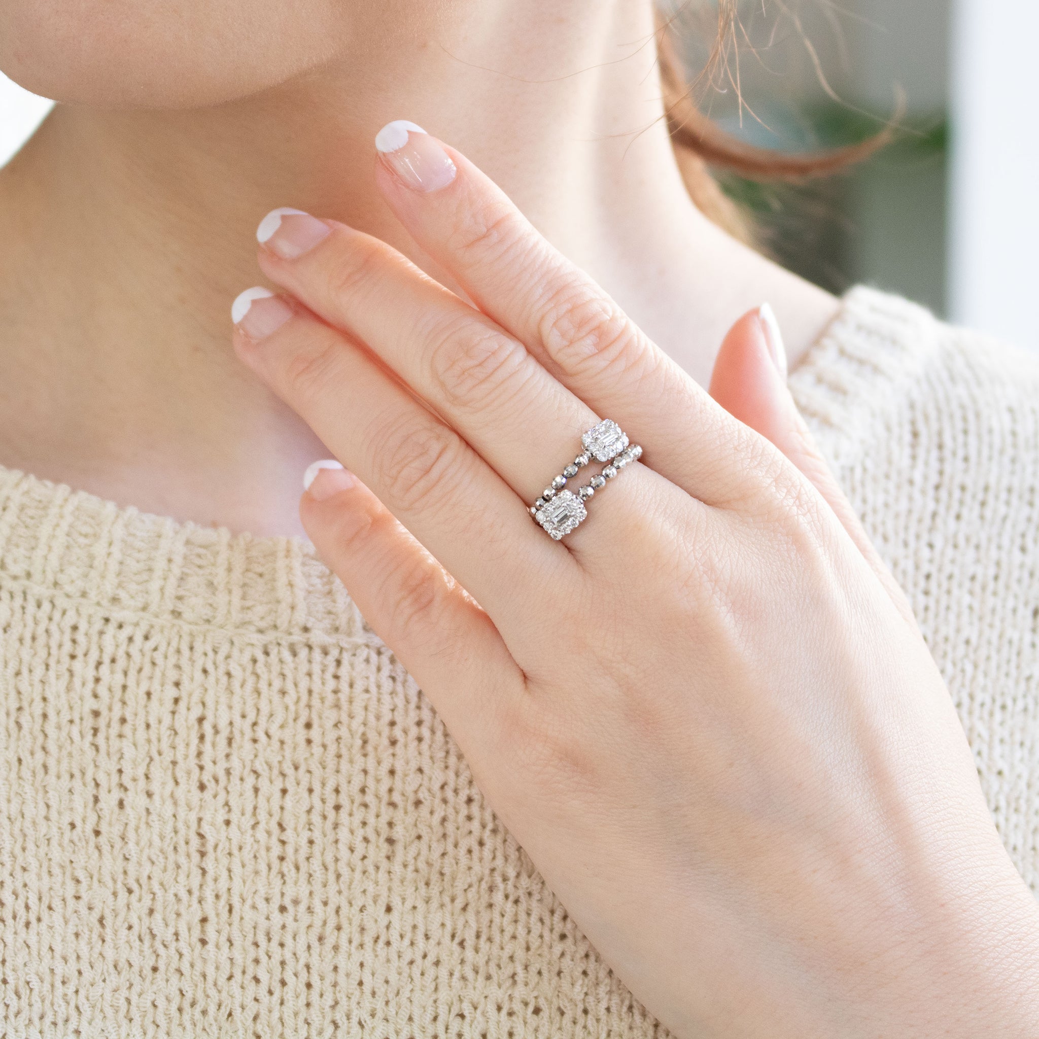 ダイヤモンド プラチナリング(フリーサイズ/バゲットカット/4月誕生石)《26A02904》