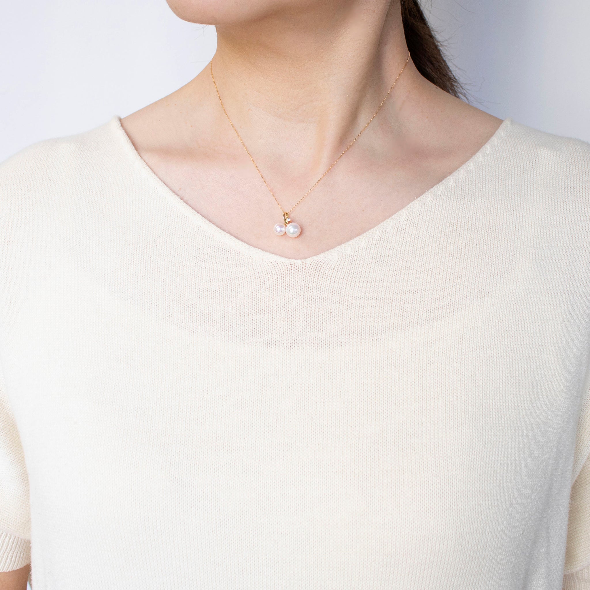 パール/ダイヤモンド K18ネックレス(アコヤ真珠/6mm・7mm/6月誕生石)《26A03201》