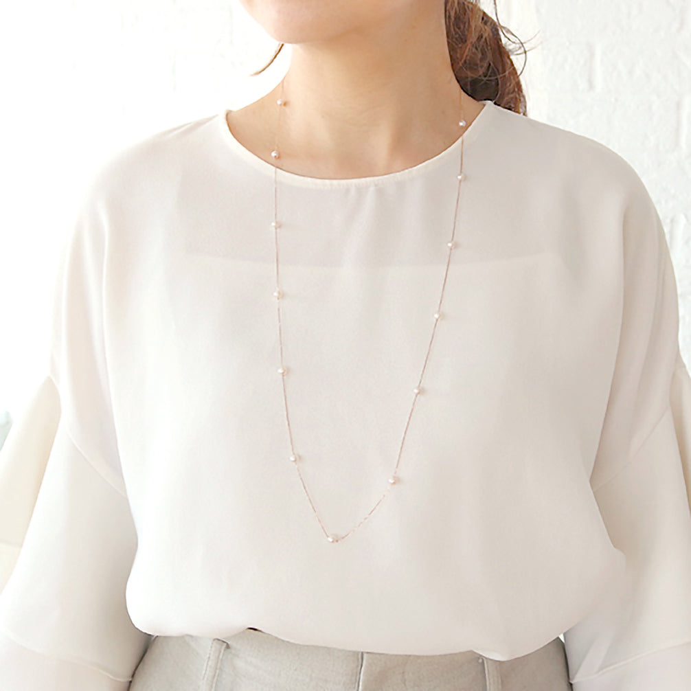 パール K18ネックレス(アコヤ真珠/ロング/80cm/ステーション/6月誕生石)《26A03205》