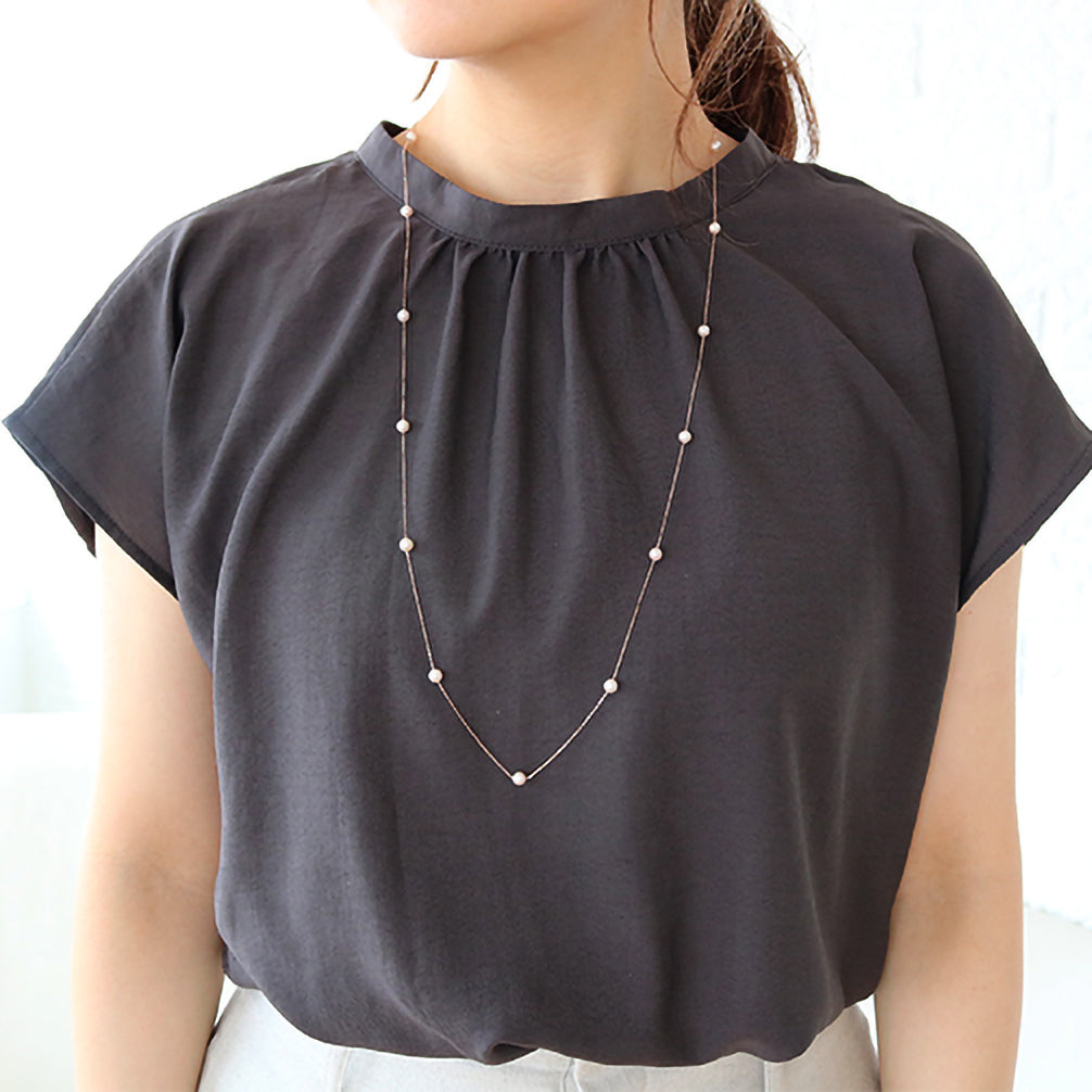 パール K18ネックレス(アコヤ真珠/ロング/80cm/ステーション/6月誕生石)《26A03205》