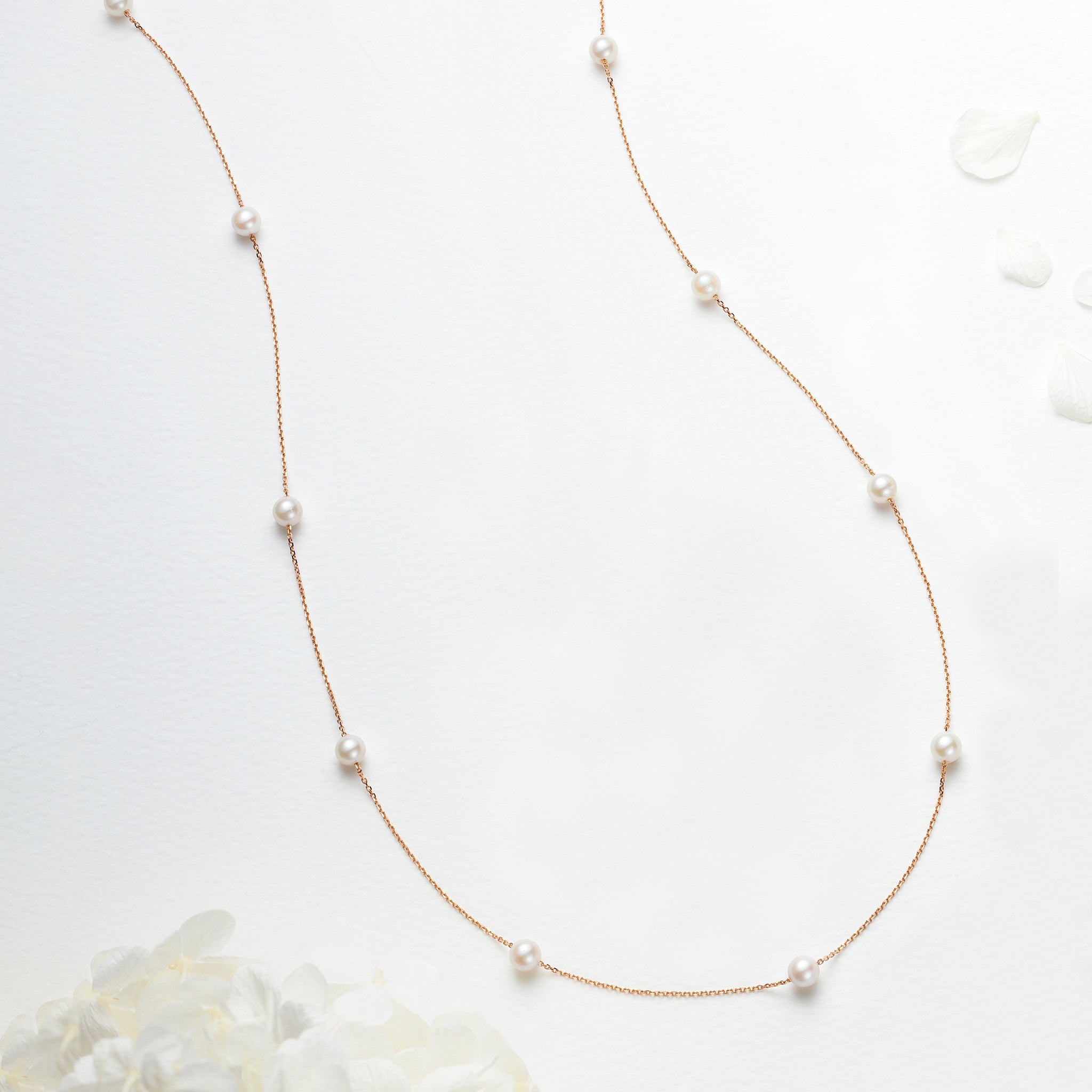 パール K18ネックレス(アコヤ真珠/ロング/80cm/ステーション/6月誕生石