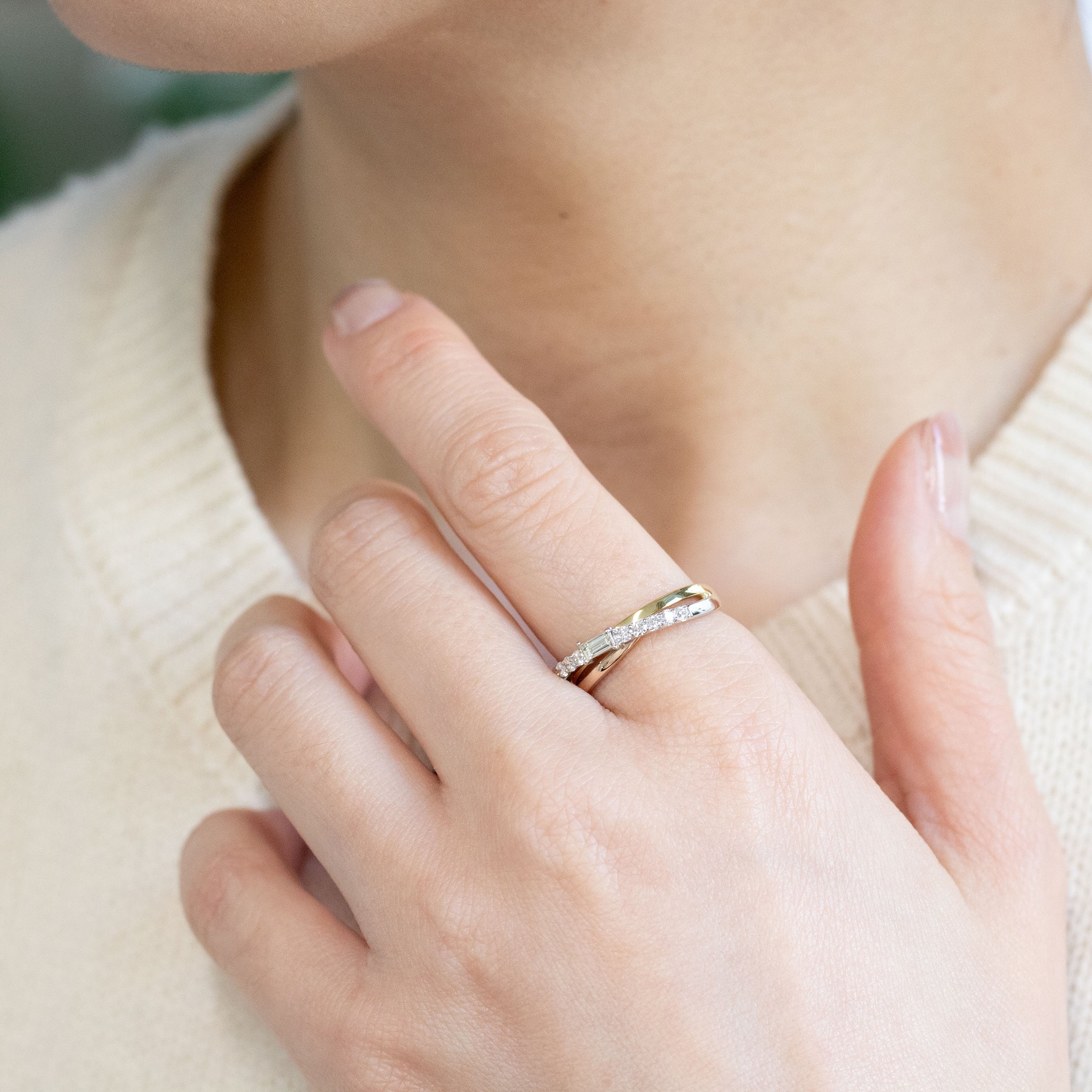 ダイヤモンド K18プラチナリング(バゲットカット/スリーカラー/4月誕生石)《26A03901》