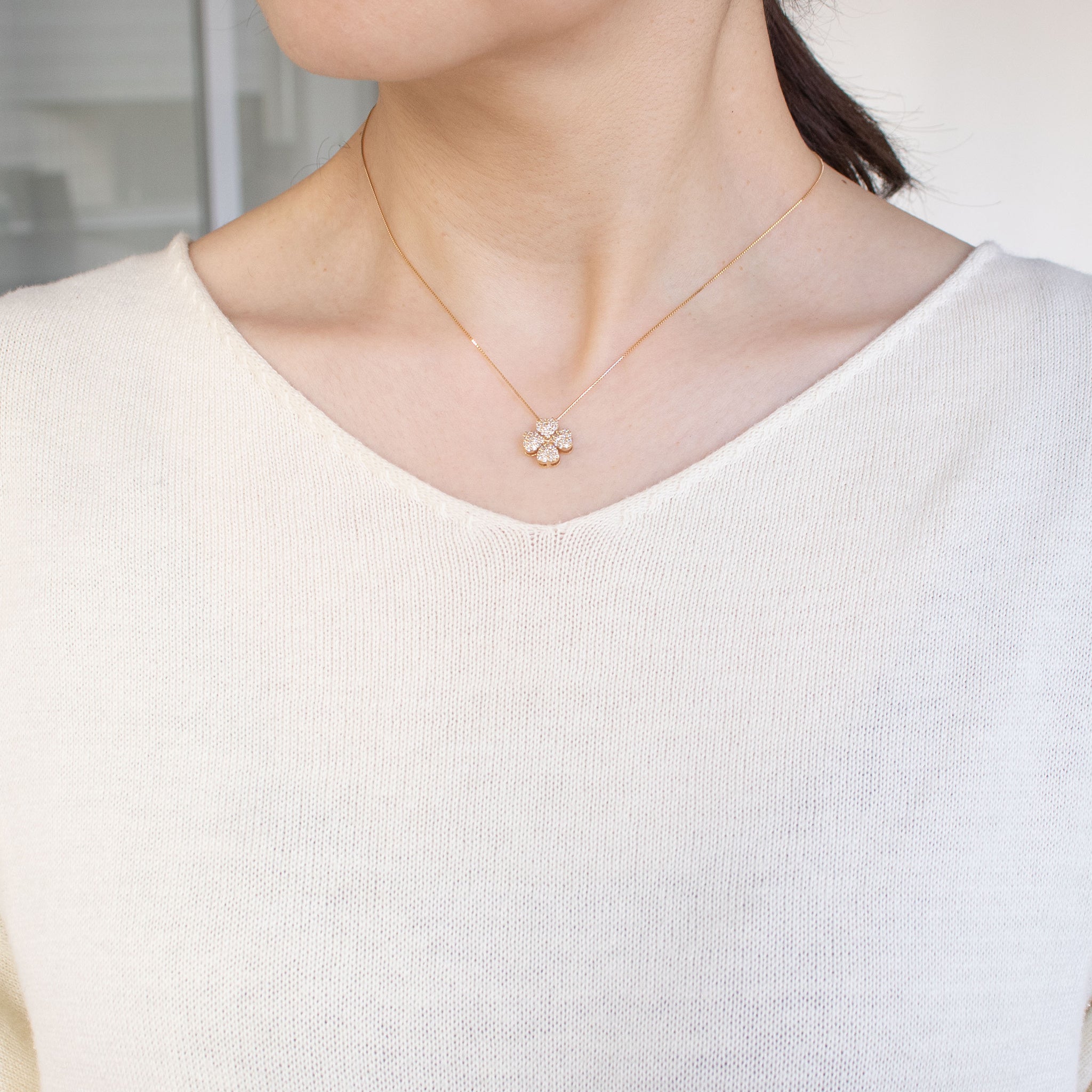 ダイヤモンド K18ネックレス(クローバーモチーフ/4月誕生石)《26C20116》