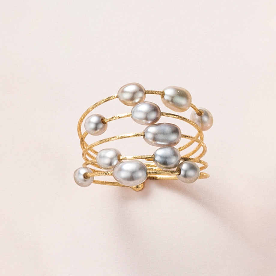 【限定8点】パール K18リング(黒蝶真珠/ケシ珠/フリーサイズ/6月誕生石)《26C20126》