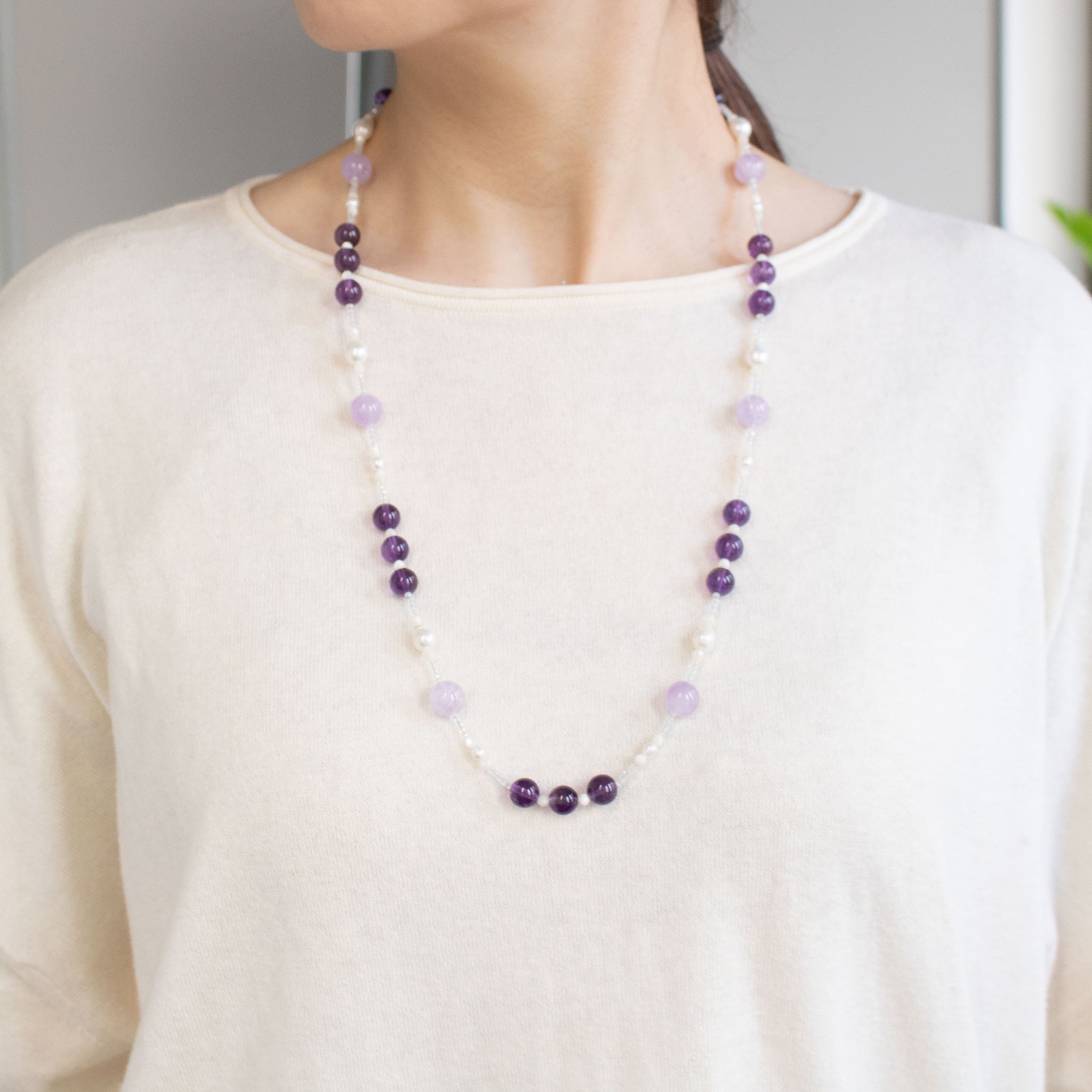 アメシスト/パール ネックレス(ロング/70cm)《26C30135》