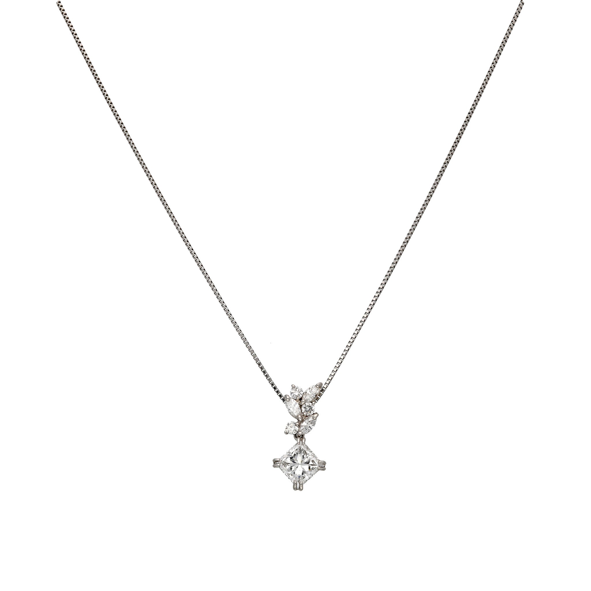 【限定1点】ダイヤモンド プラチナネックレス(1.00カラット/プリンセスカット/Dカラー/VS2/4月誕生石/グレーディングレポート付)《26C30136》