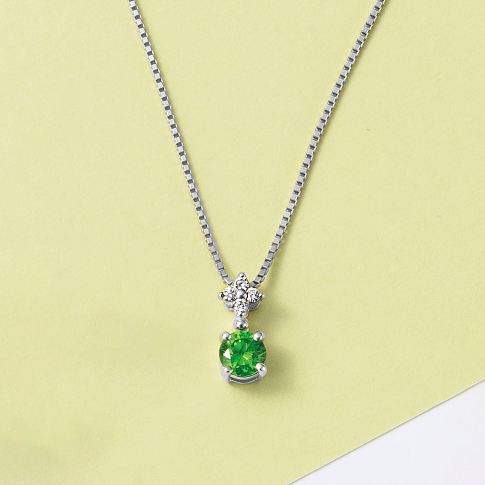 【限定1点】デマントイドガーネット/ダイヤモンド プラチナネックレス(1月誕生石/鑑別書付)《26C50123》