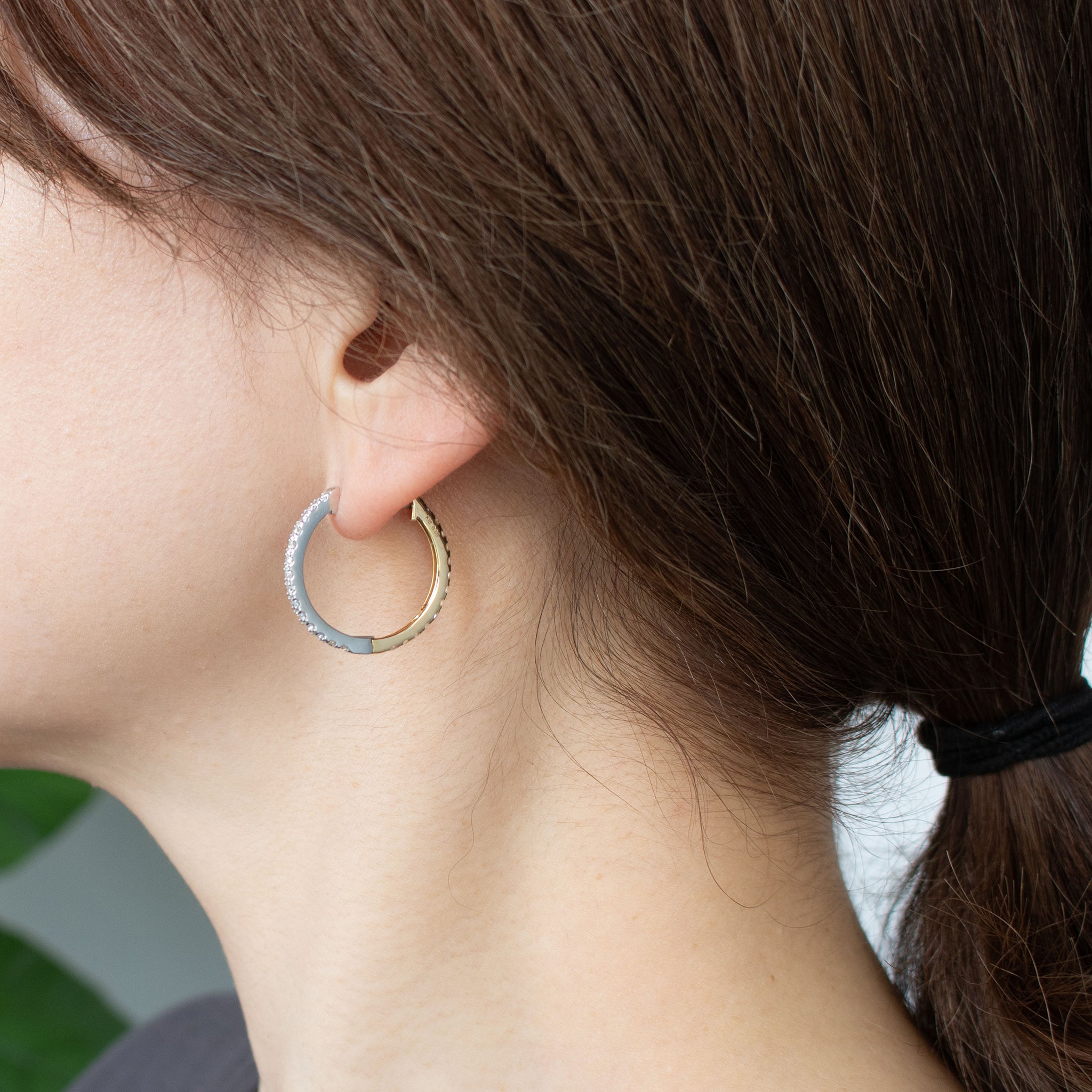 ダイヤモンド プラチナ/K18ピアス(計1.0カラット/コンビカラー/リバーシブル/フープ/4月誕生石)《26C50130》