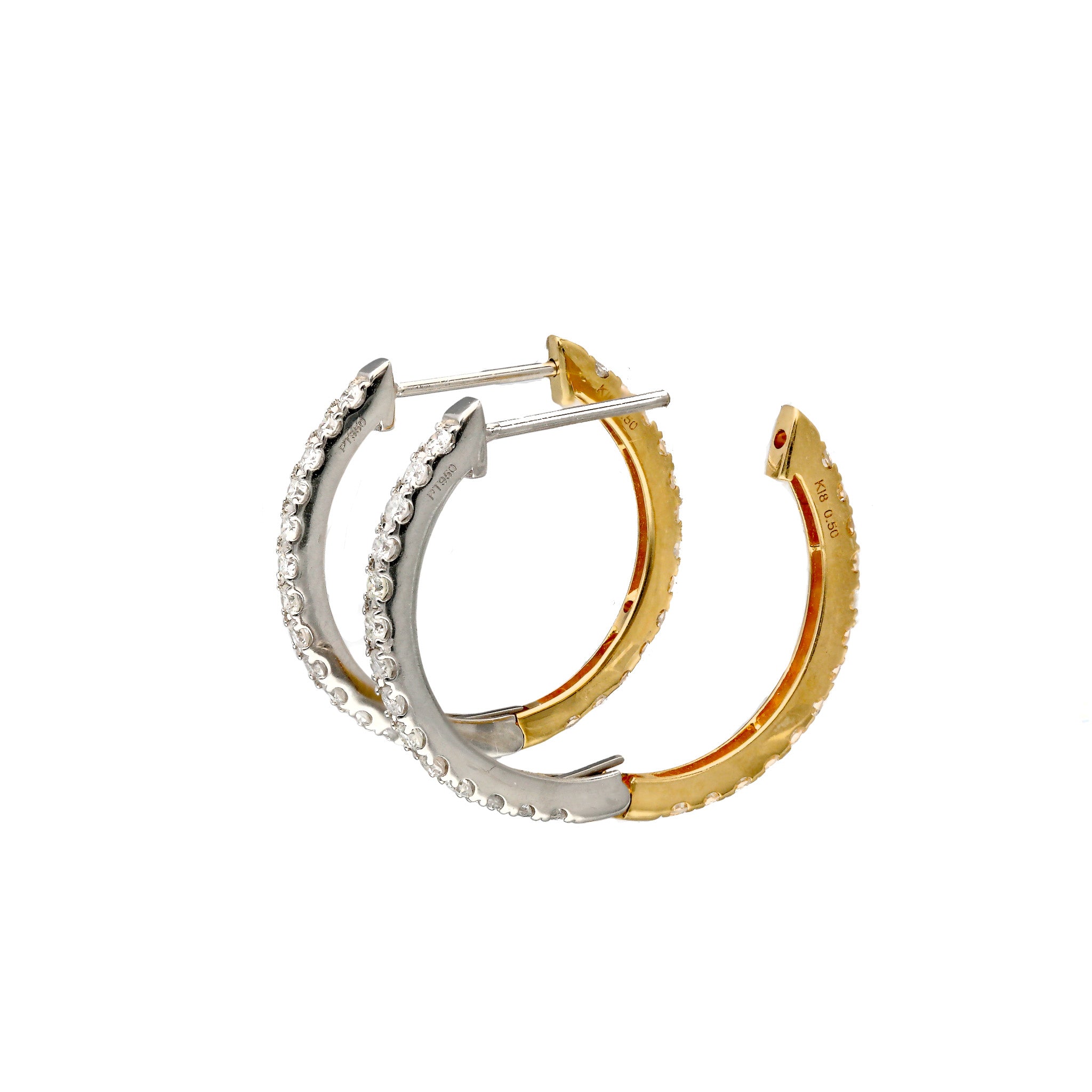 ダイヤモンド プラチナ/K18ピアス(計1.0カラット/コンビカラー/リバーシブル/フープ/4月誕生石)《26C50130》