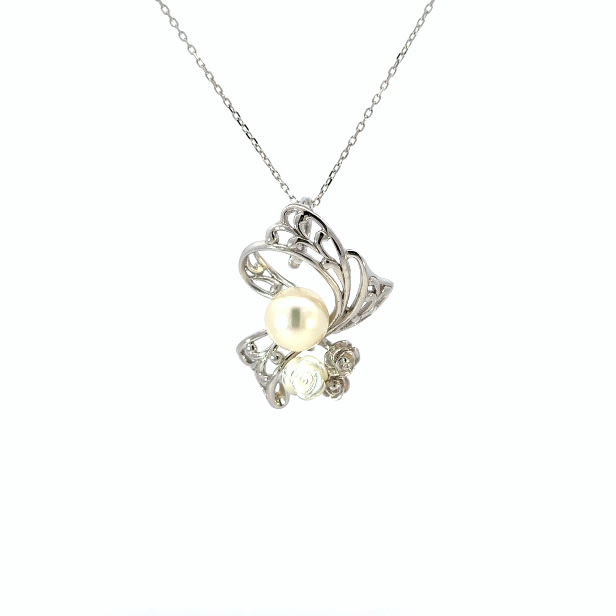 パール/シェル シルバーブローチ兼ペンダントトップ(アコヤ真珠/8mm/宇和島産/6月誕生石/原産地証明書付)《26H01009》