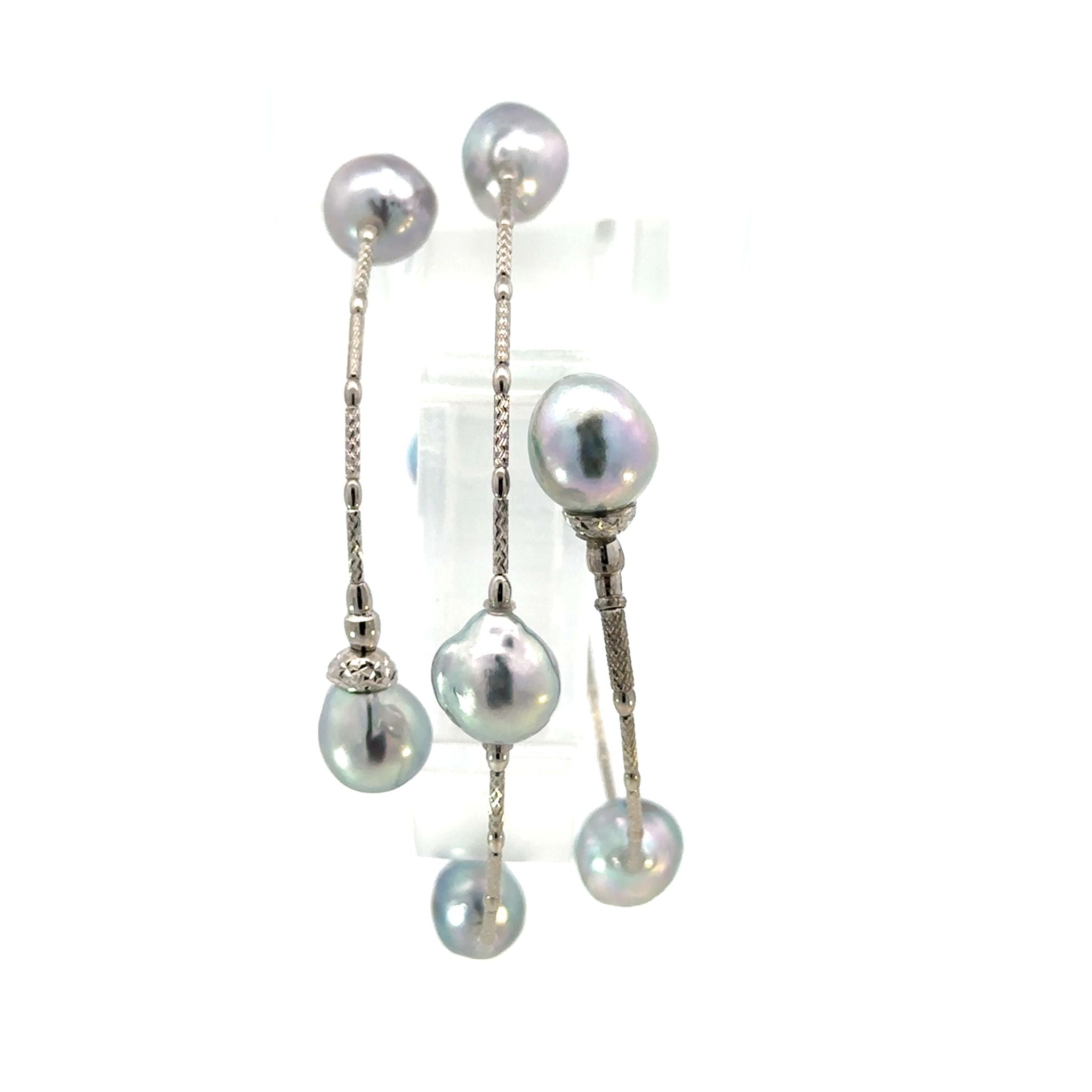パール プラチナブレスレット(アコヤ真珠/8mm/バロック珠/ナチュラルブルー系/宇和島産/形状記憶タイプ/6月誕生石/原産地証明書付)《26H01011》