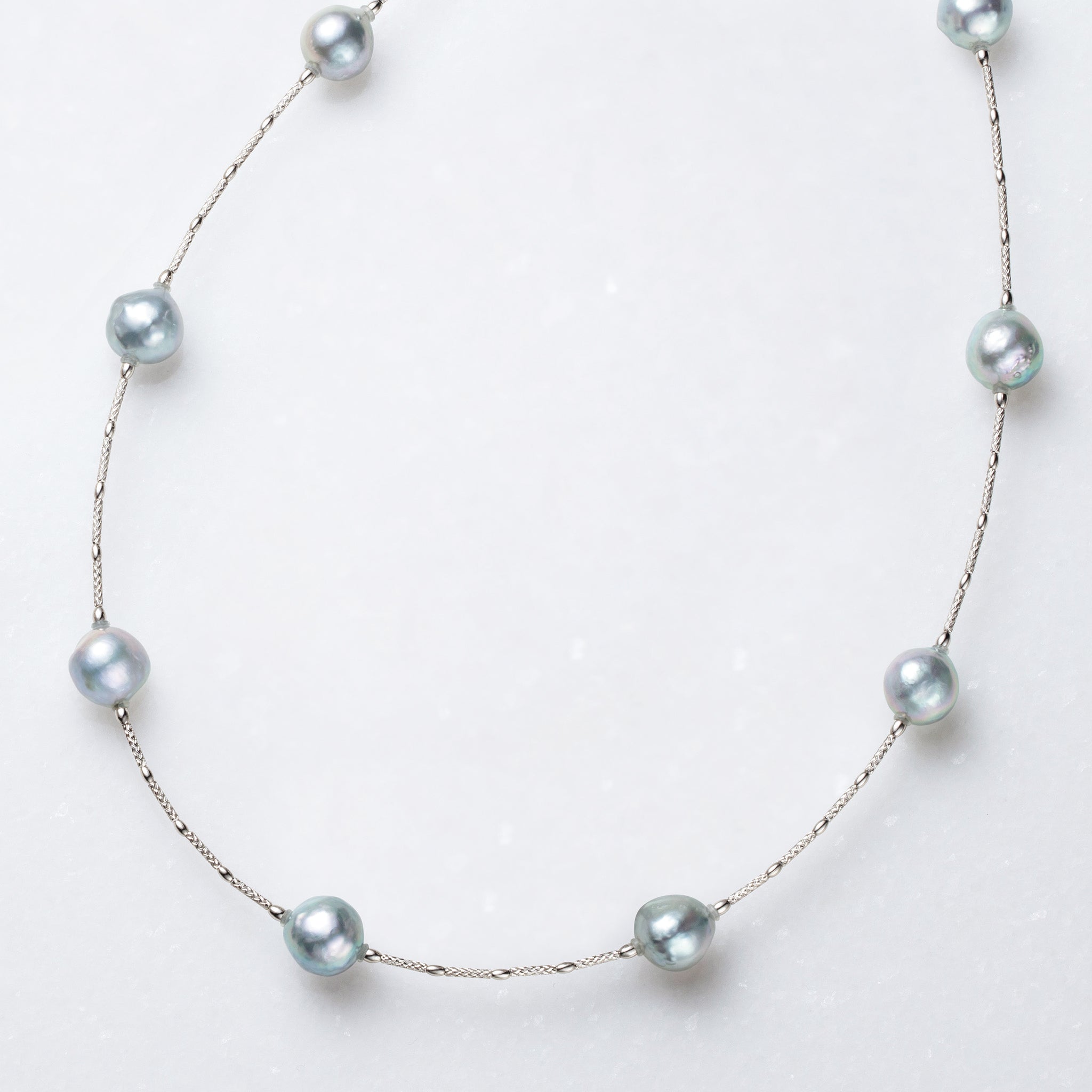 パール プラチナネックレス(アコヤ真珠/8mm/バロック珠/ナチュラルブルー系/宇和島産/形状記憶タイプ6月誕生石)《26H01012》