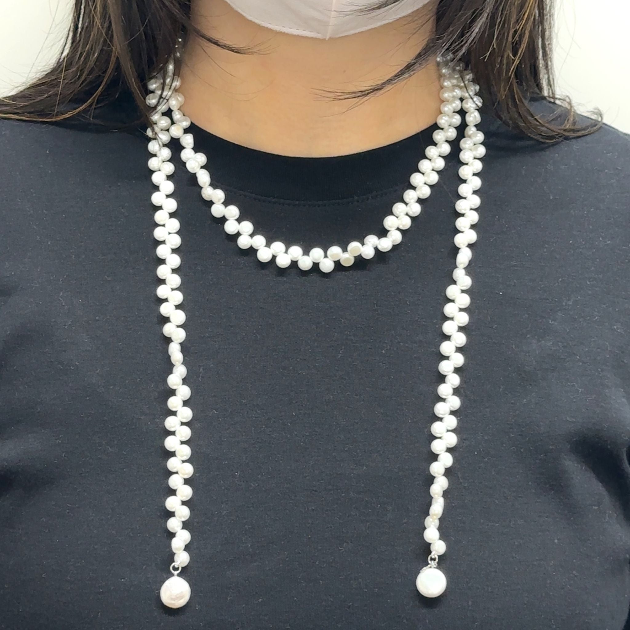 パール ネックレス&ブローチ2点セット(淡水真珠/ロング/120cm)《26H03502》
