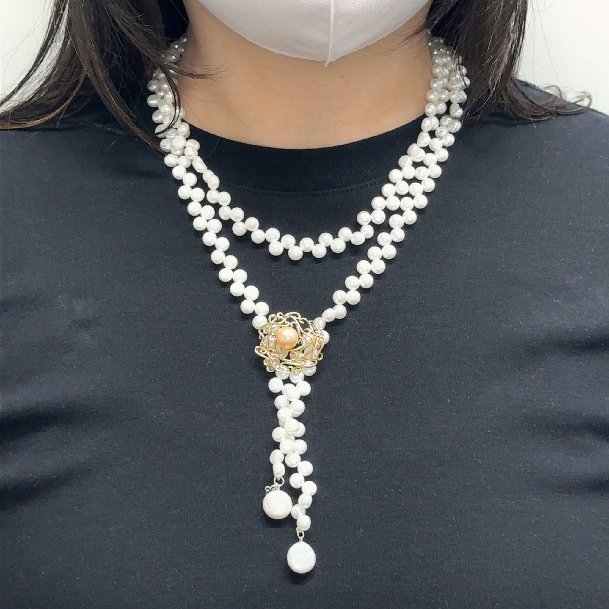 パール ネックレス&ブローチ2点セット(淡水真珠/ロング/120cm)《26H03502》