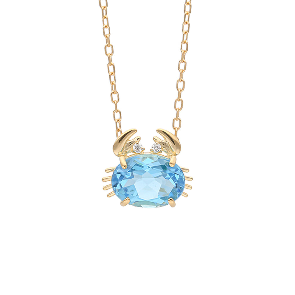 ブルートパーズ/ダイヤモンド K10ネックレス(カニモチーフ/11月誕生石)《26H03608》