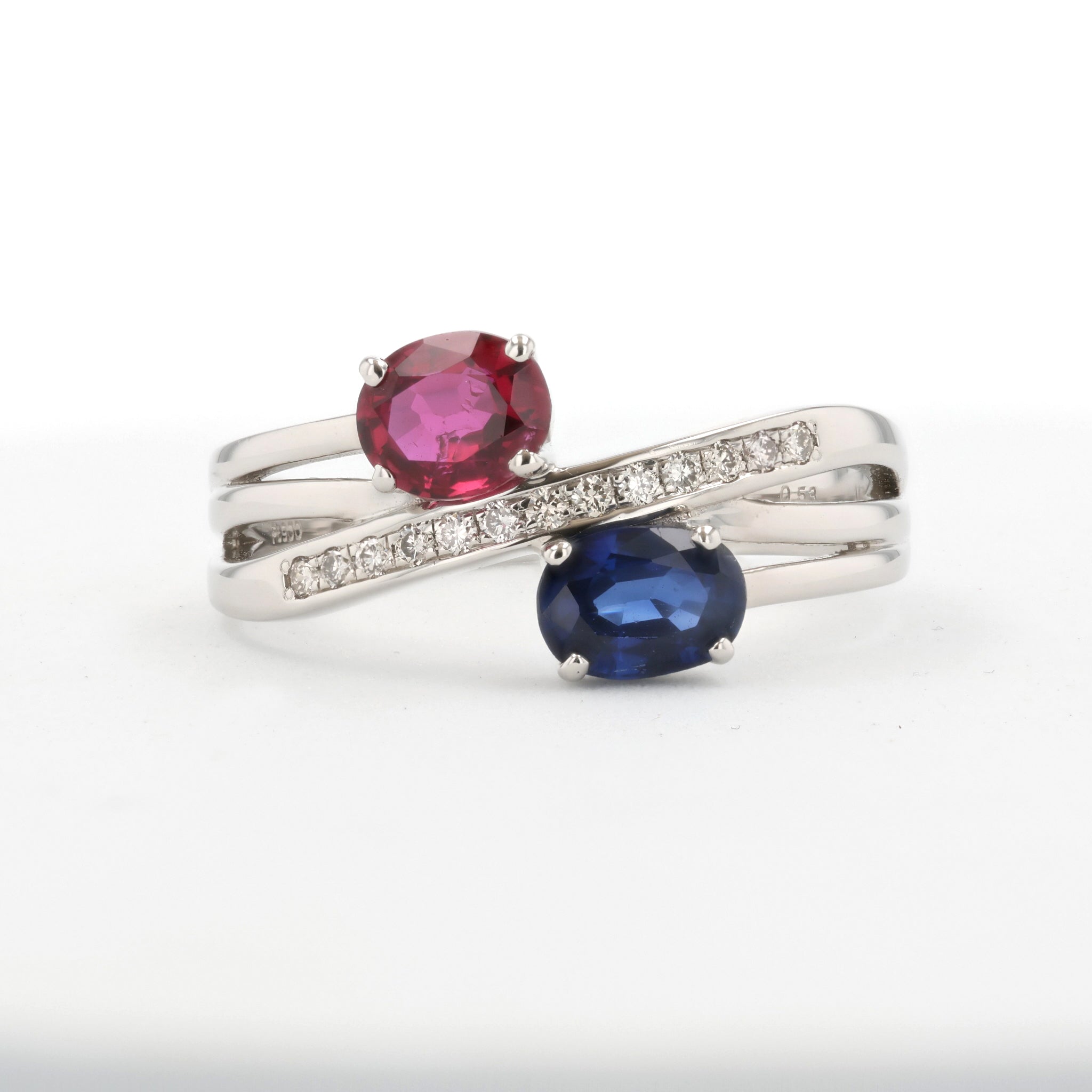 ルビー/サファイア プラチナリング(ピジョンブラッド/ロイヤルブルー/鑑別書付)《26N00305》