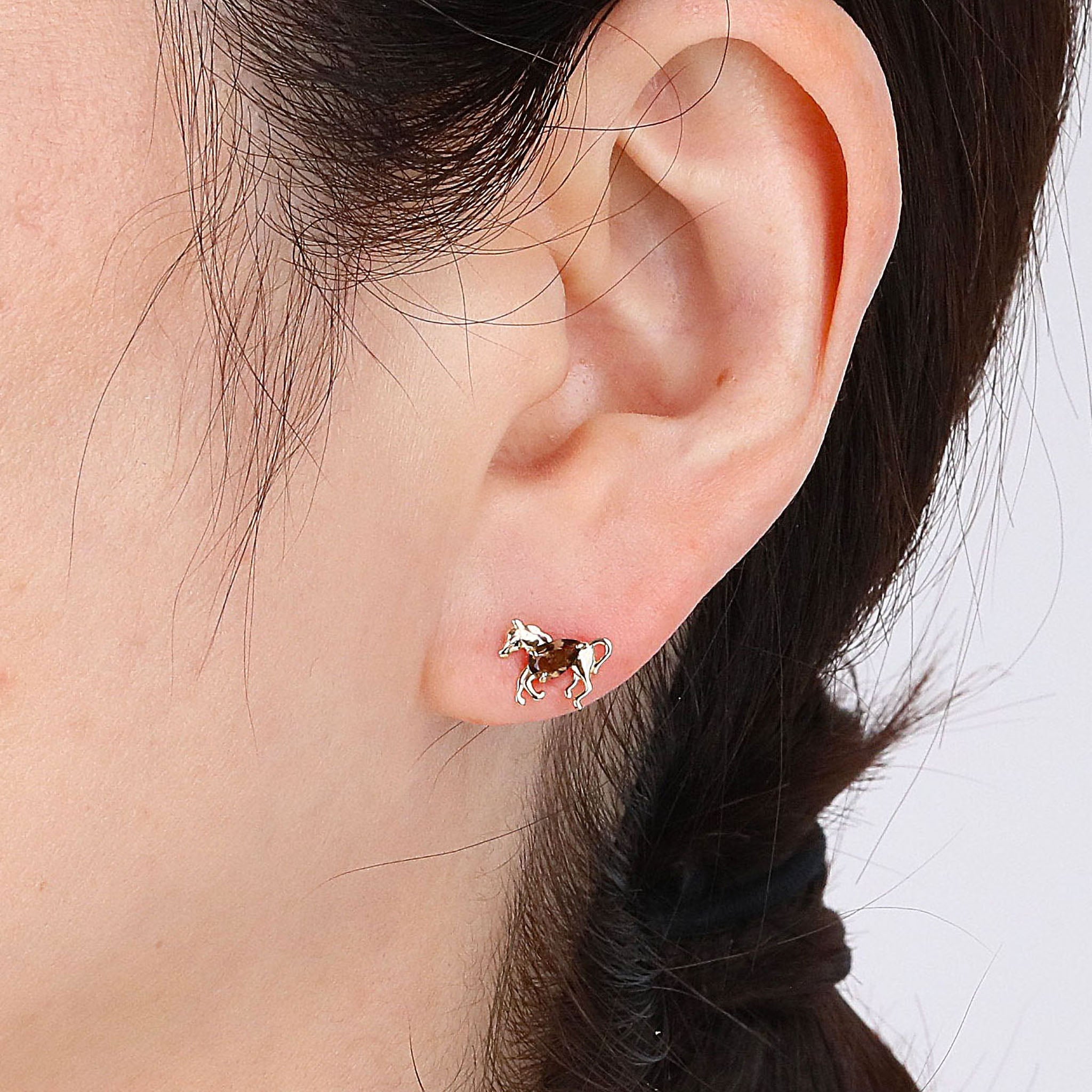 スモーキークォーツ K10ピアス(馬モチーフ)《26N03607》